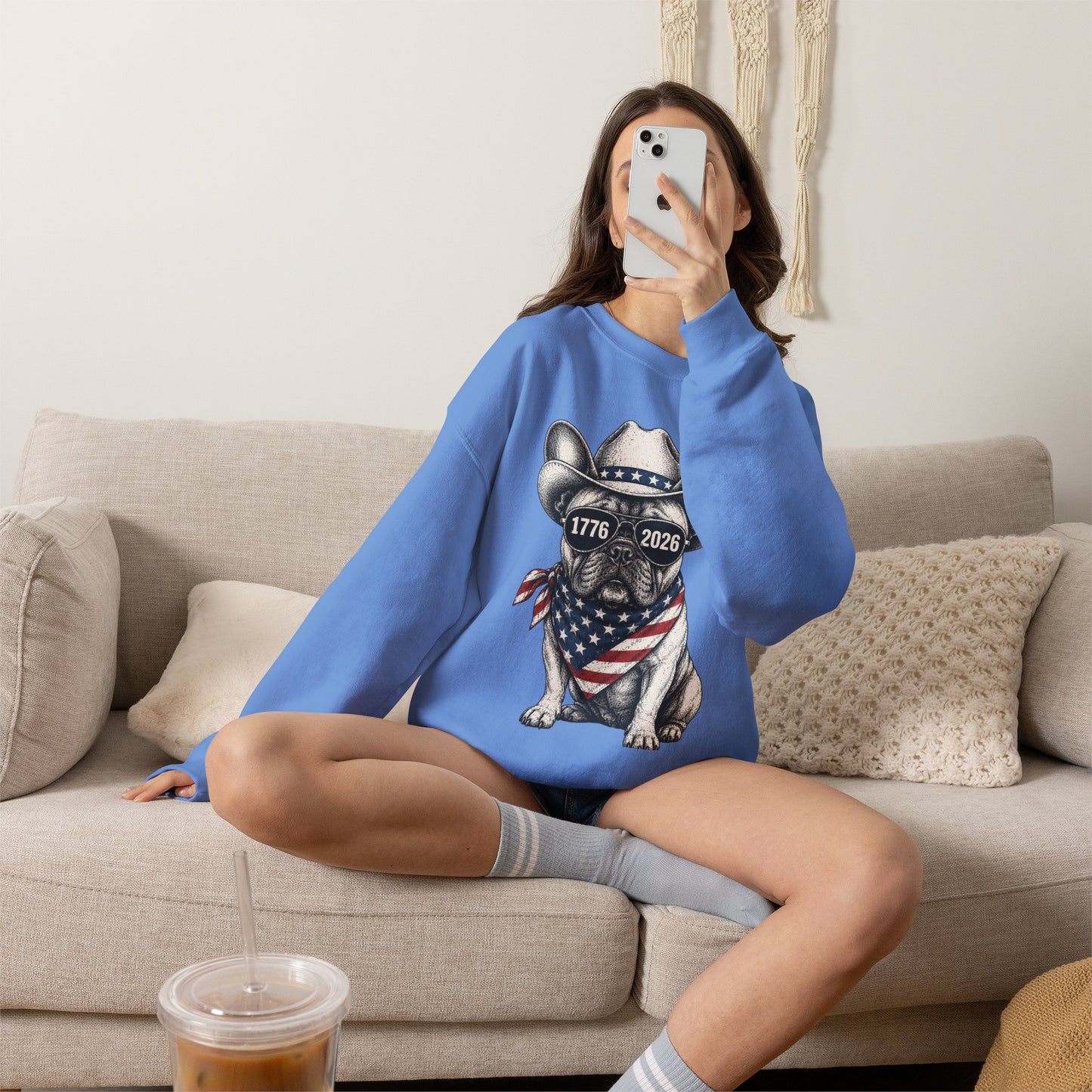 America 250 French Bulldog Sweatshirt, Patriotic Frenchie Crewneck, 1776 2026 USA Anniversary Sweatshirt, Fourth of July Dog Lover Gift