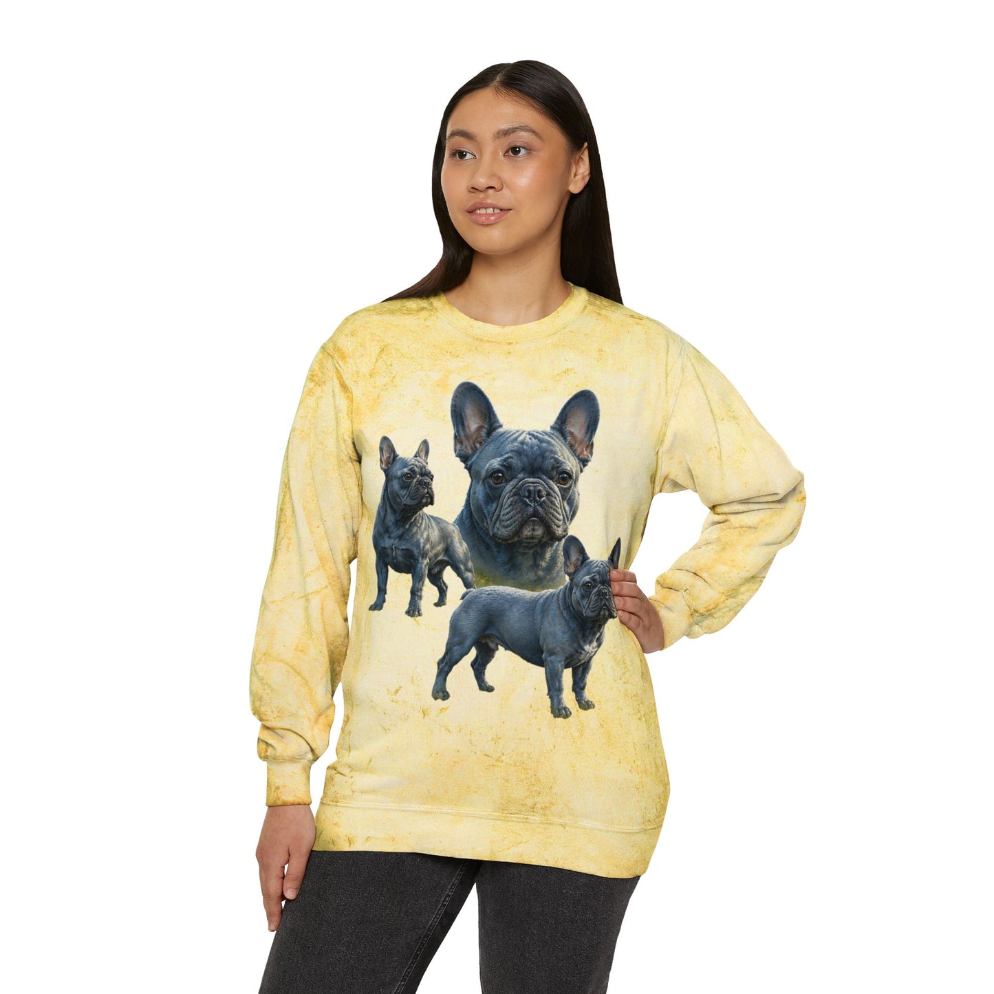 Blue French Bulldog Sweatshirt, Frenchie Crewneck, Realistic French Bulldog Sweatshirt, Dog Mom Gift, Blue Frenchie Graphic Sweatshirt, French Bulldog Lover