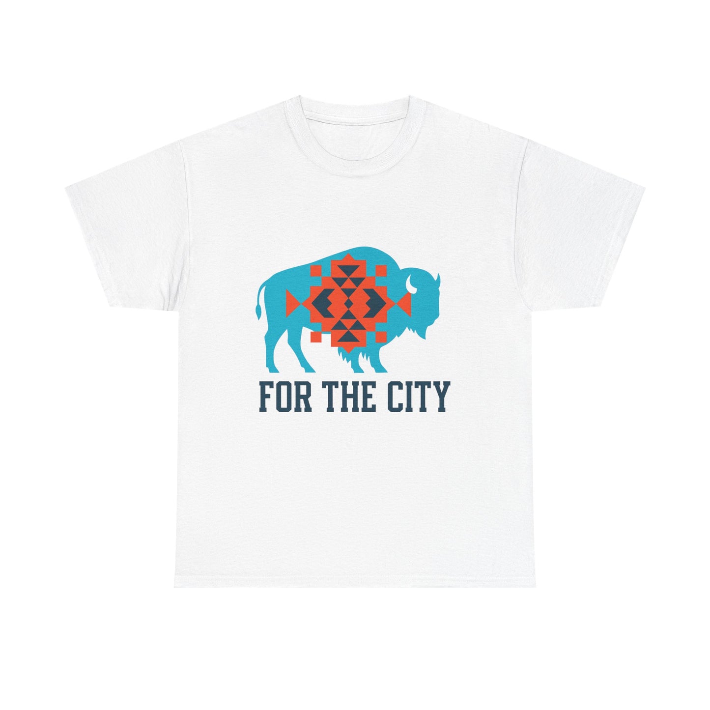 For The City Tribal Bison T-Shirt | Oklahoma Pride Tee | Blue & Orange Southwestern Bison Graphic | OKC Fan Inspired Shirt | Local Oklahoma Gift
