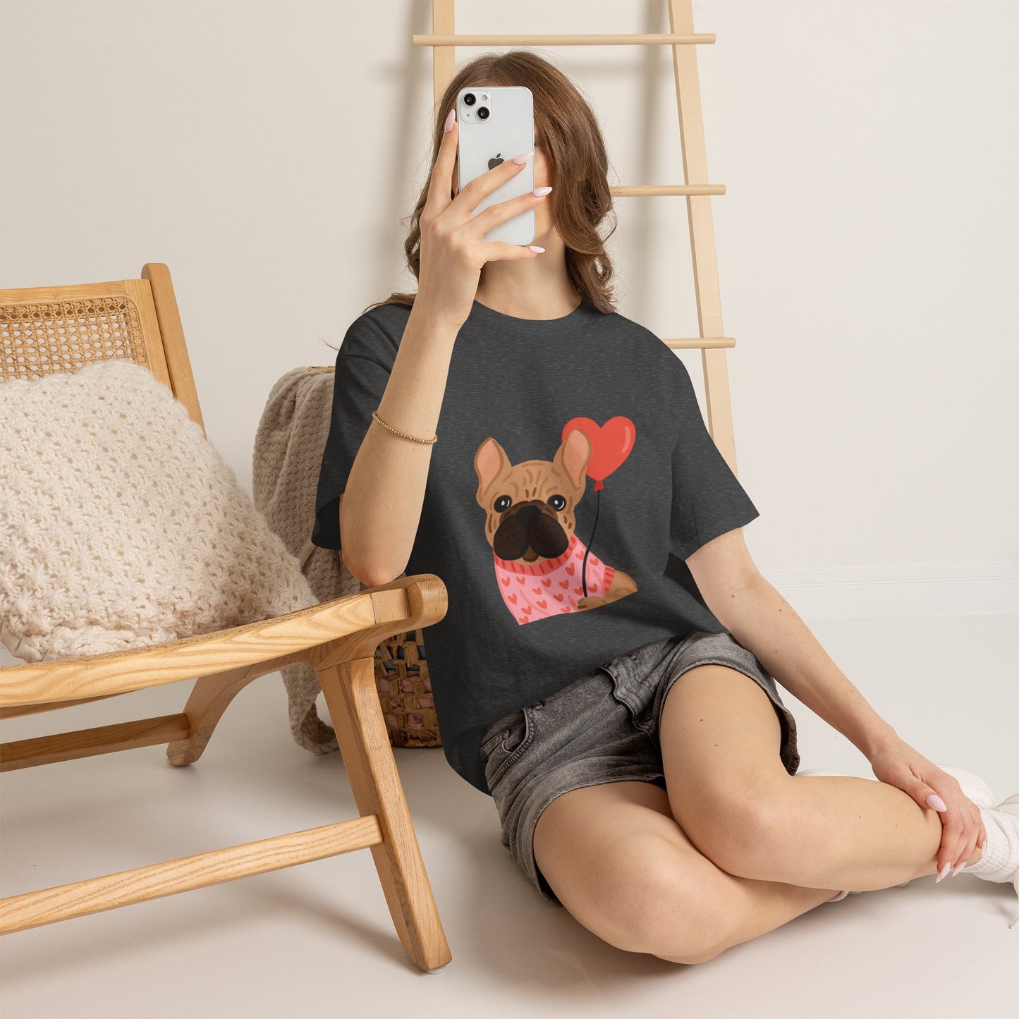 Valentine French Bulldog Shirt, Cute Frenchie Heart Balloon Tee, French Bulldog Valentine Gift, Dog Mom Valentine’s Shirt, Frenchie Love Tee