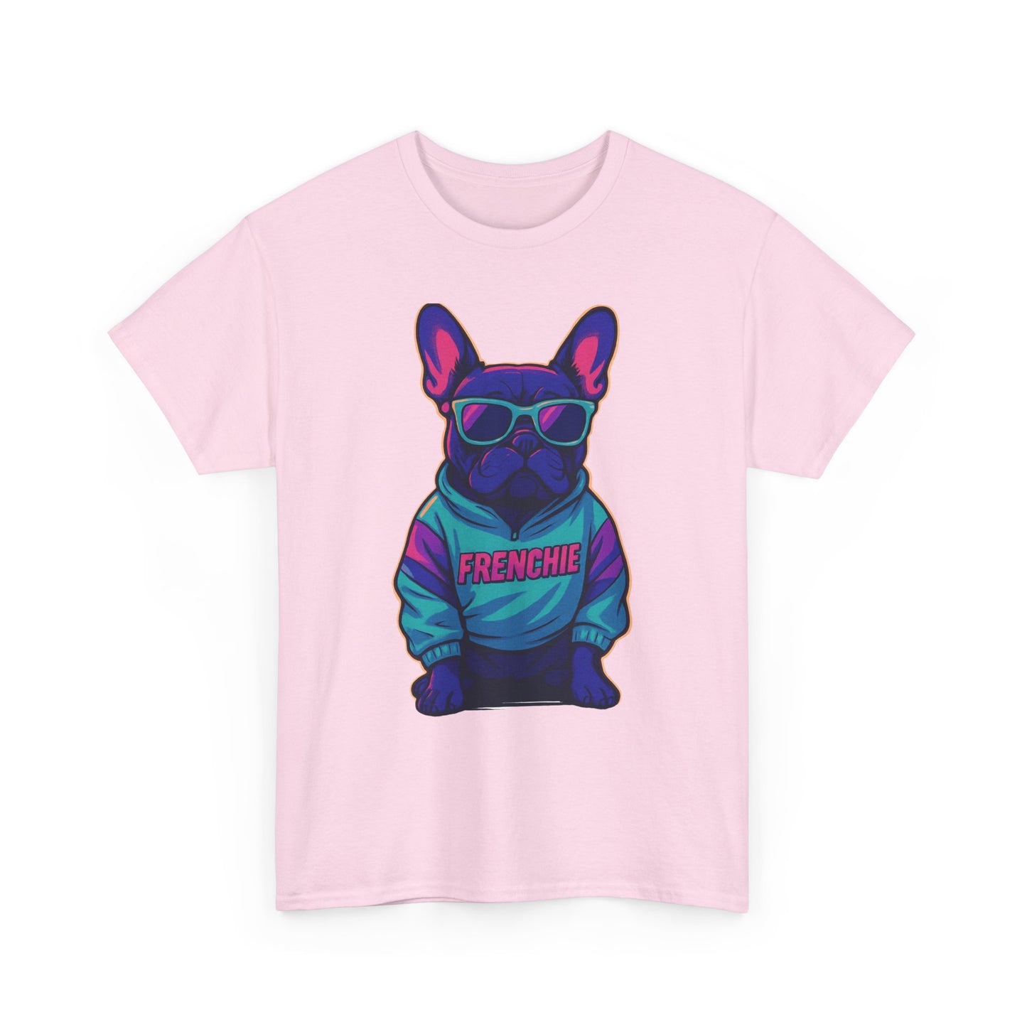 Vaporwave Frenchie T-Shirt | Retro Neon Dog Graphic | 80s Style French Bulldog Tee | Colorful Streetwear Gift for Dog Lovers | Cool Pet Apparel