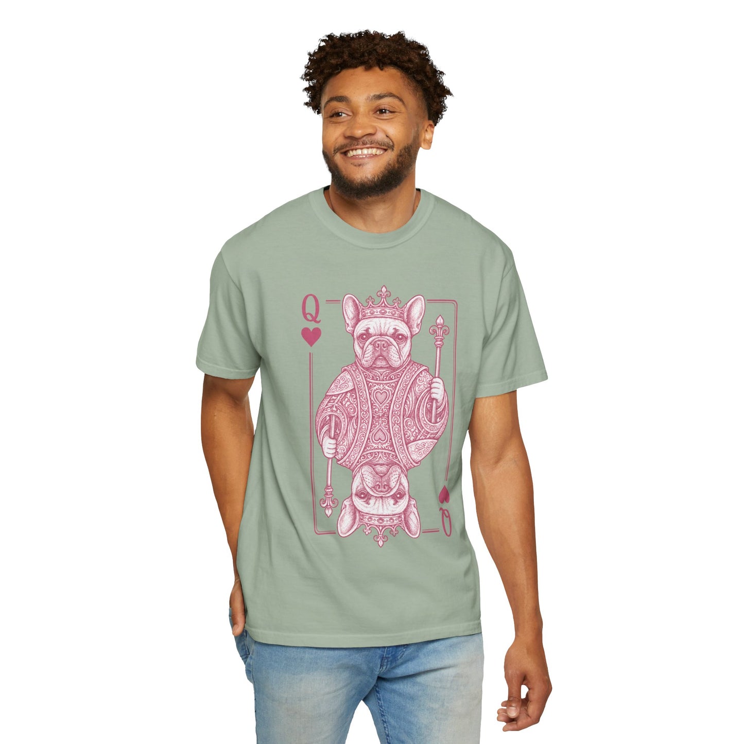 Queen of Hearts French Bulldog Shirt, Frenchie Queen Playing Card Tee, Dog Mom Gift, Cute French Bulldog Graphic Shirt, Royal Frenchie T-Shirt