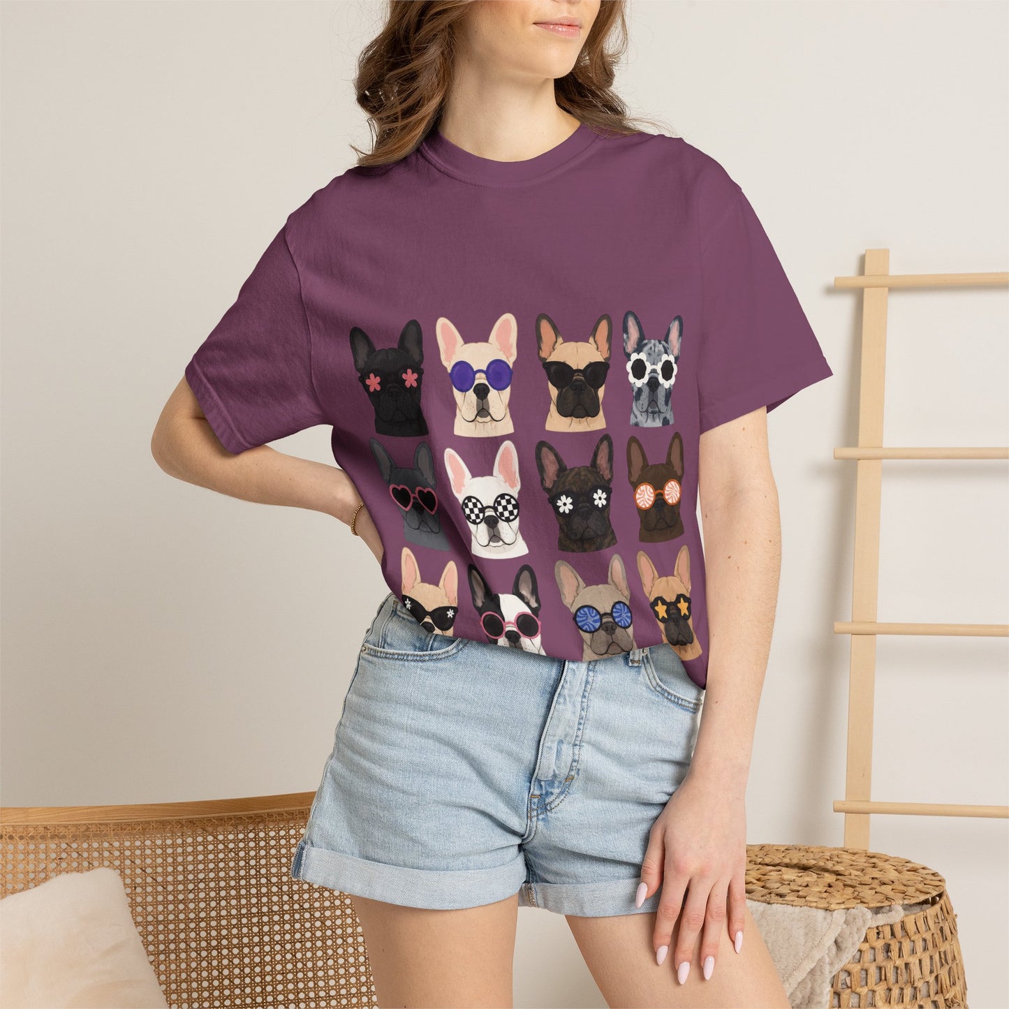 French Bulldog Sunglasses Shirt, Frenchie Faces Tee, Cute French Bulldog Shirt, Colorful Frenchie Dog Lover Gift, Dog Mom Graphic Tee