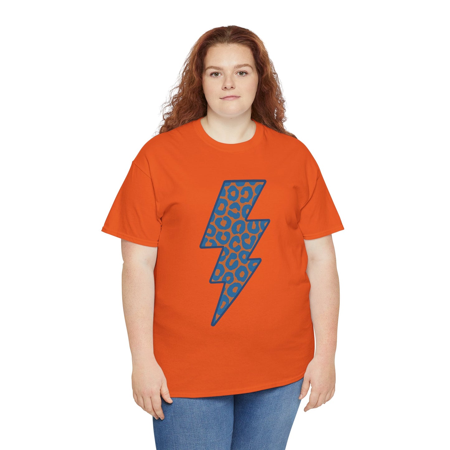 Blue Leopard Lightning Bolt T-Shirt | OKC Thunder Inspired Shirt | Orange & Blue Game Day Tee | Retro Lightning Graphic