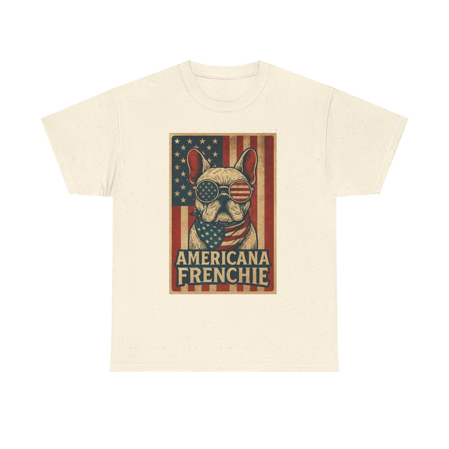 Americana Frenchie T-Shirt – Patriotic French Bulldog Tee, USA Flag Dog Shirt, 4th of July Frenchie Gift, Vintage Retro Style