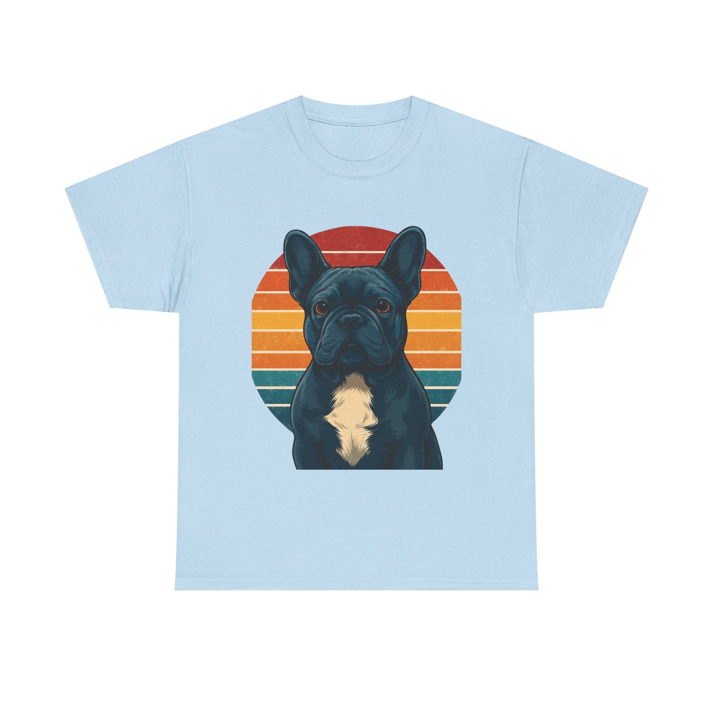 Retro Blue French Bulldog T-Shirt | Vintage Frenchie Dog Tee | 70s Sunset Graphic Shirt | Frenchie Lover Gift | Cute Pet Owner Apparel