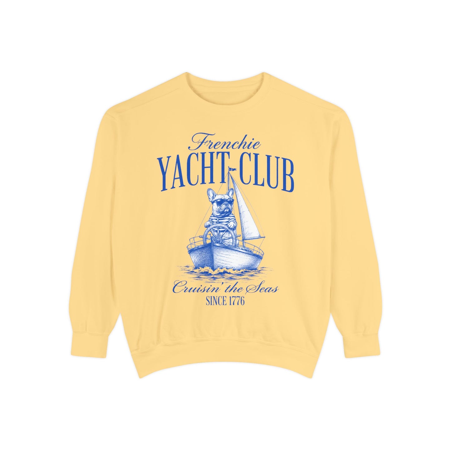 Frenchie Yacht Club Sweatshirt, French Bulldog Nautical Crewneck, Coastal Dog Lover Sweatshirt, Sailing Frenchie Pullover, Beach Club French Bulldog Gift, Preppy Yacht Club Sweatshirt