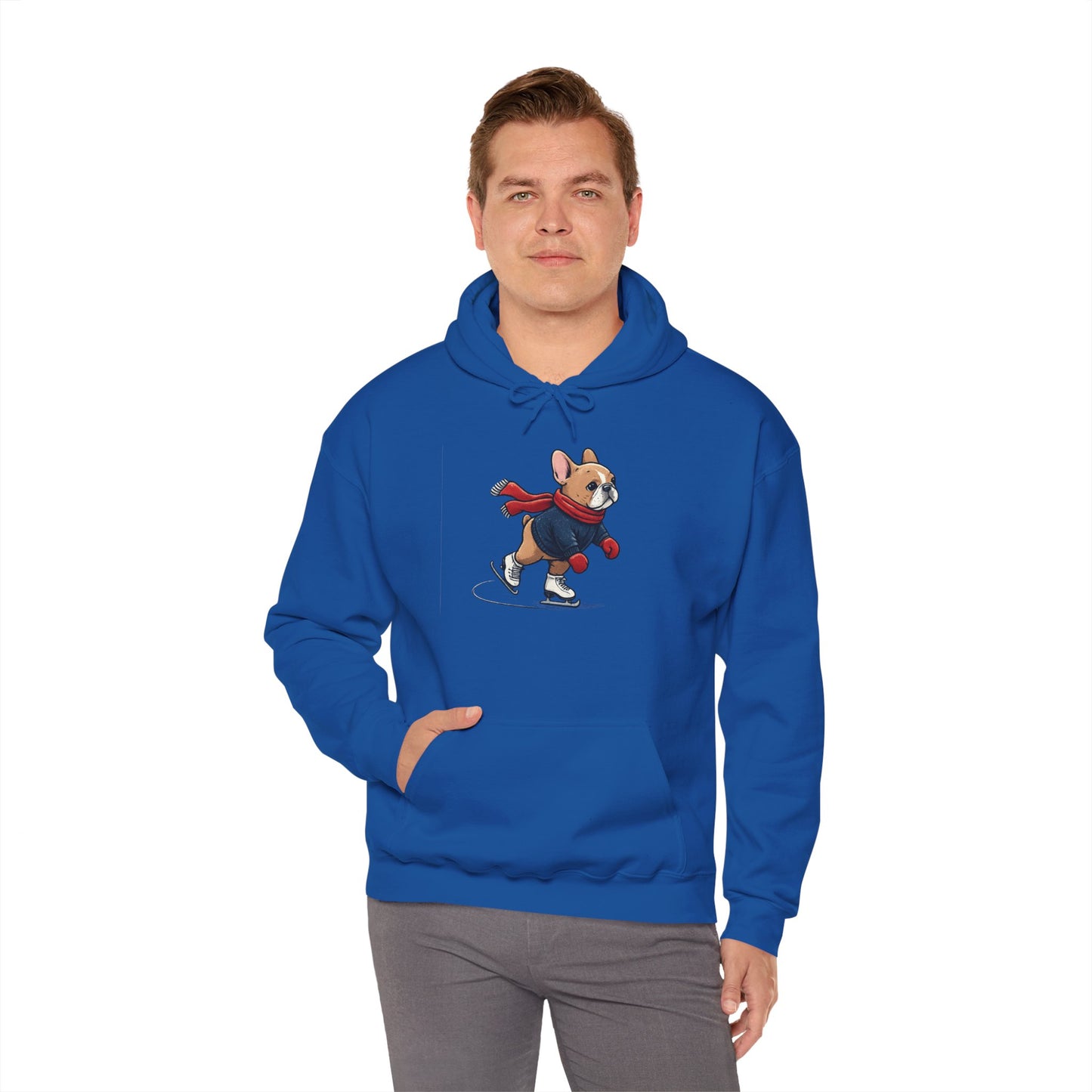 Ice Skating Frenchie Hoodie – Cute Winter French Bulldog Sweatshirt, Holiday Dog Lover Gift, Cozy Skating Pup Hoodie, Frenchie Christmas Hoodie