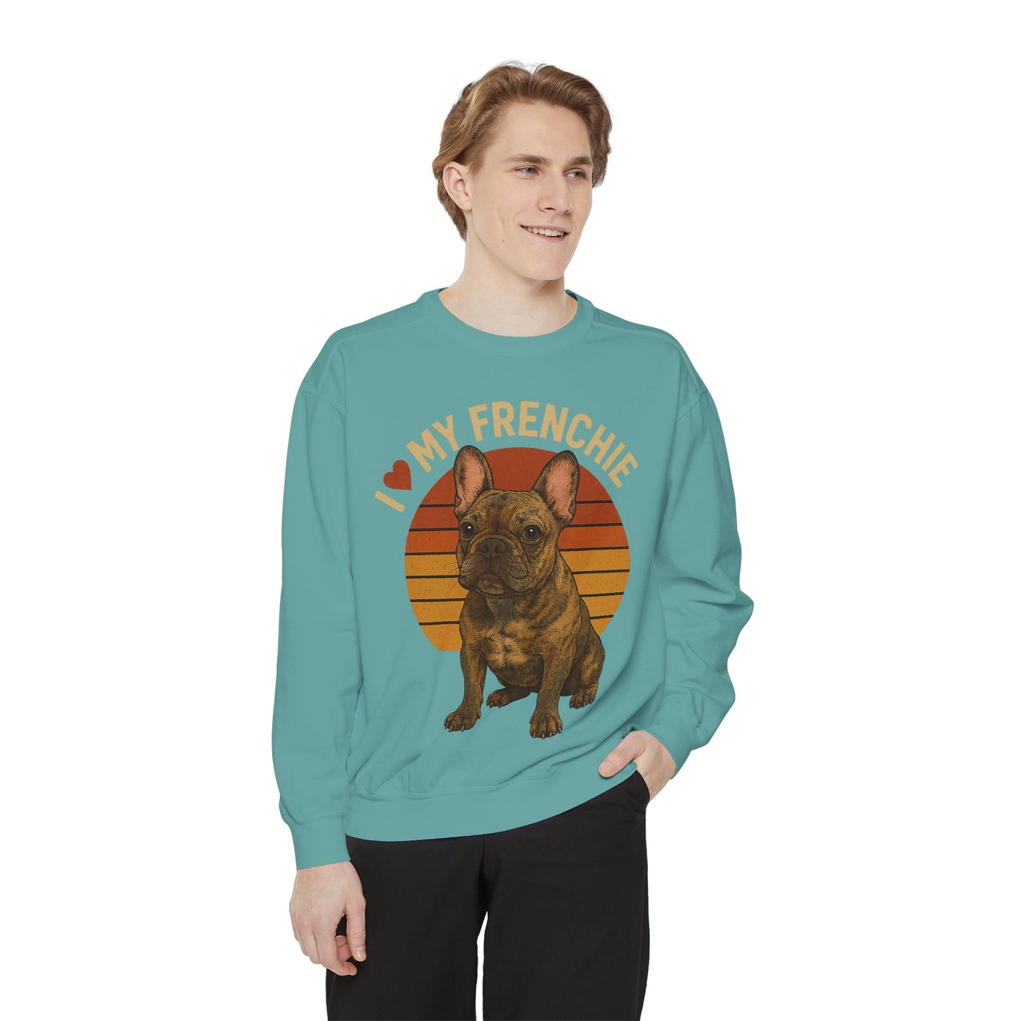 I Love My Frenchie Sweatshirt | Brindle French Bulldog Pullover | Retro Dog Lover Crewneck | Vintage Frenchie Mom & Dad Gift