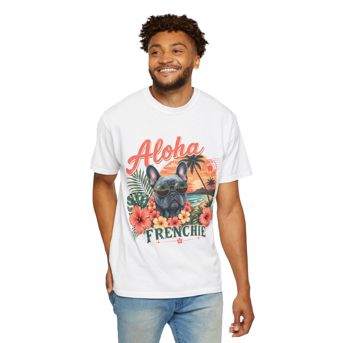 Aloha Frenchie T-Shirt — Hawaiian Sunset French Bulldog Tee