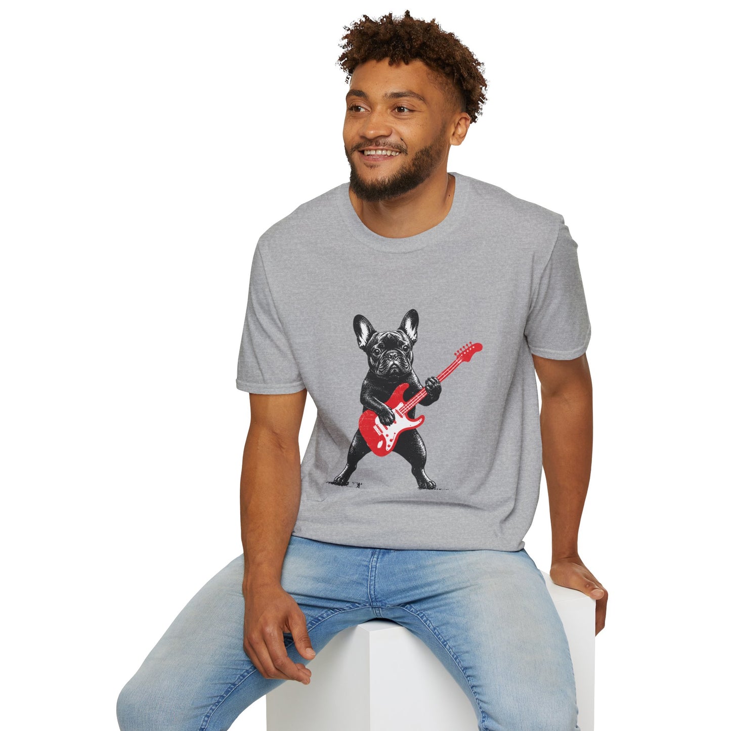 French Bulldog Guitar Shirt, Rocker Frenchie Tee, Frenchie Guitar T-Shirt, Music Lover Dog Shirt, Rock and Roll French Bulldog Gift, Guitar Player Frenchie Tee