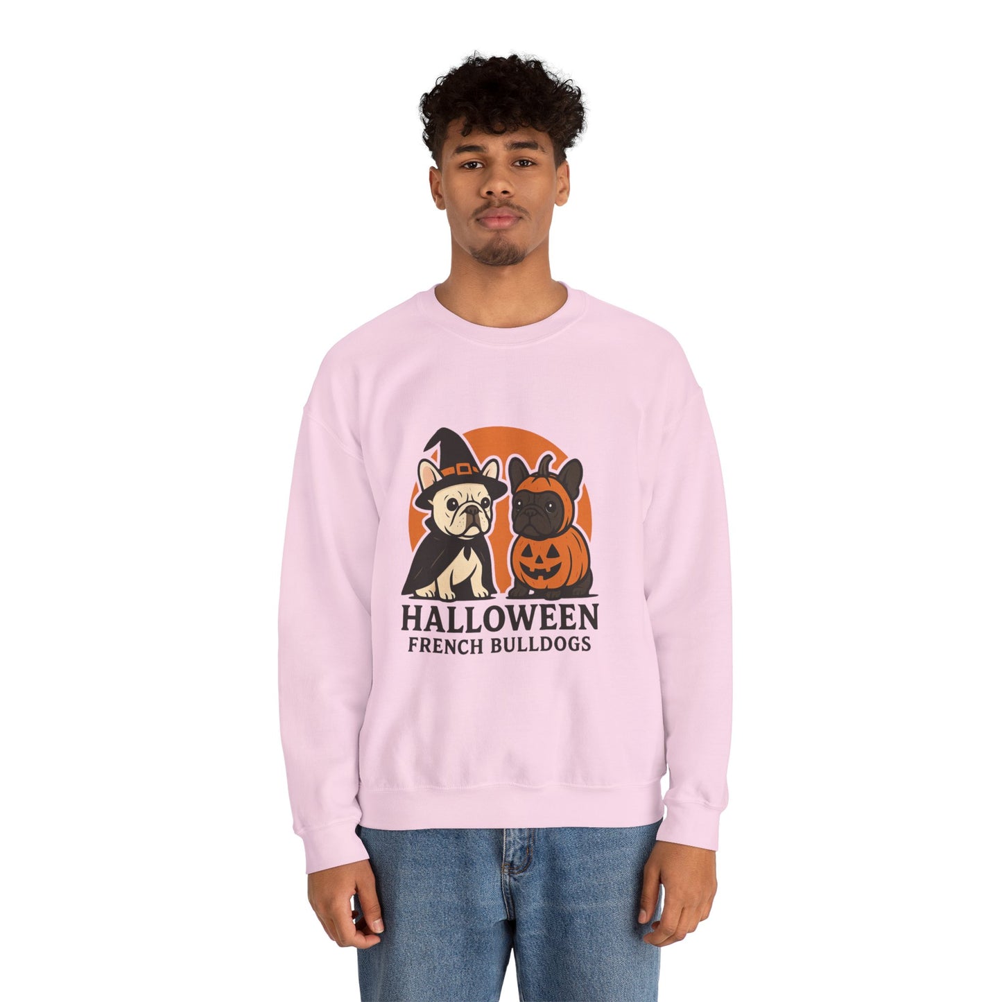 Halloween French Bulldogs Pullover | Cute Pumpkin & Witch Frenchie Sweatshirt | Spooky Fall Dog Lover Gift | Unisex Cozy Halloween Sweater