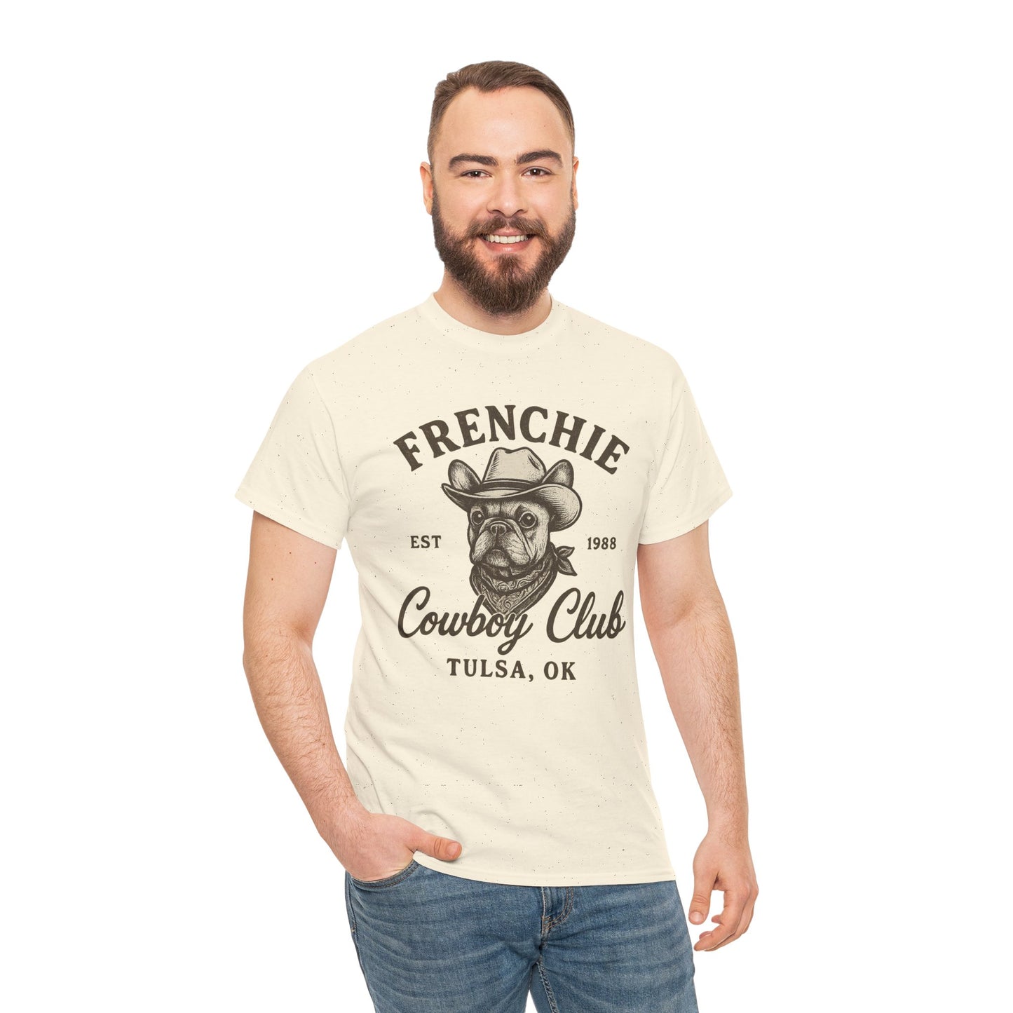 Frenchie Cowboy Club T-Shirt | Western French Bulldog Tee | Tulsa Oklahoma Dog Lover Shirt | Vintage Cowboy Graphic | Country Pet Gift