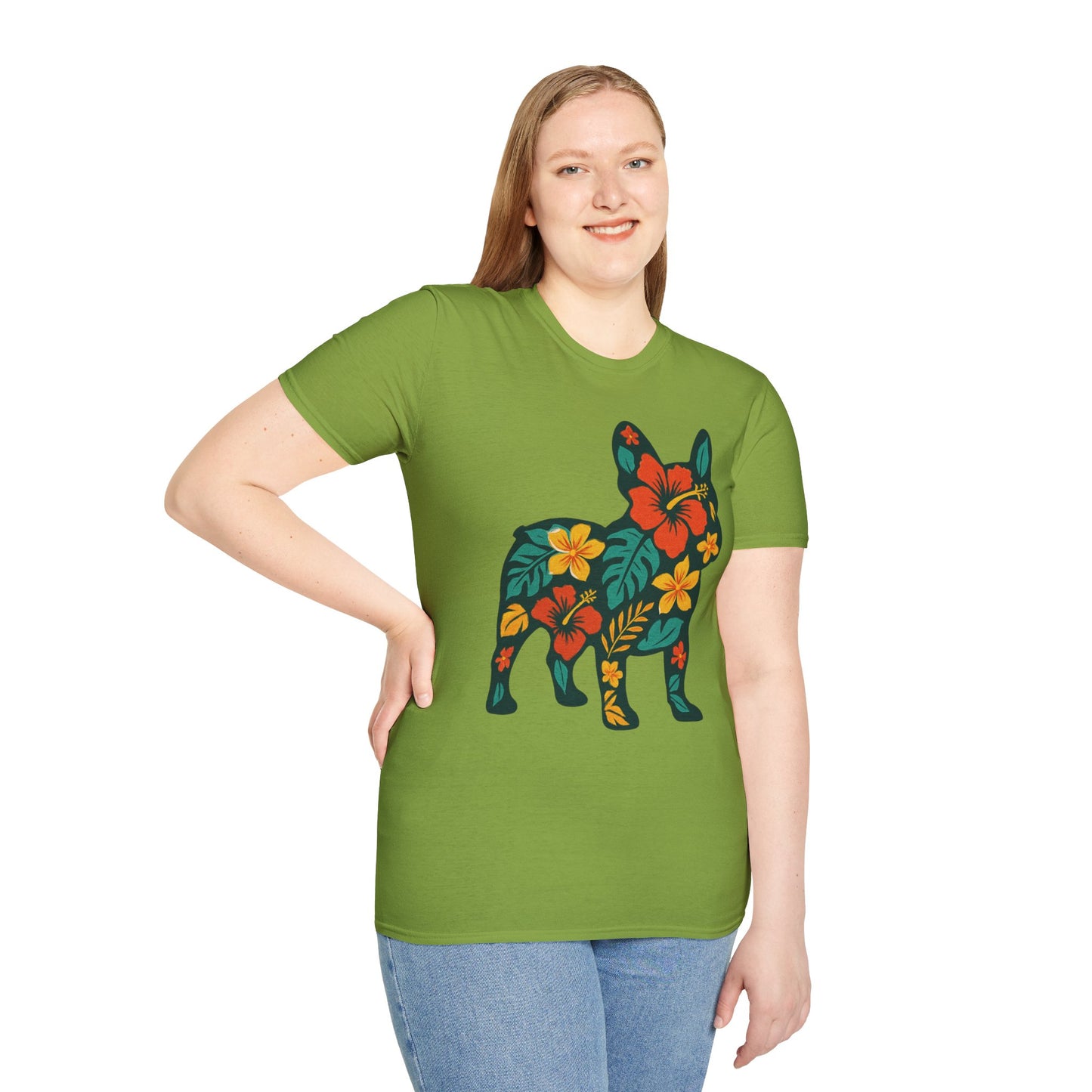 Hawaiian Frenchie Shirt | Floral French Bulldog T-Shirt | Tropical Dog Lover Tee | Cute Summer Frenchie Gift | Hibiscus Dog Silhouette
