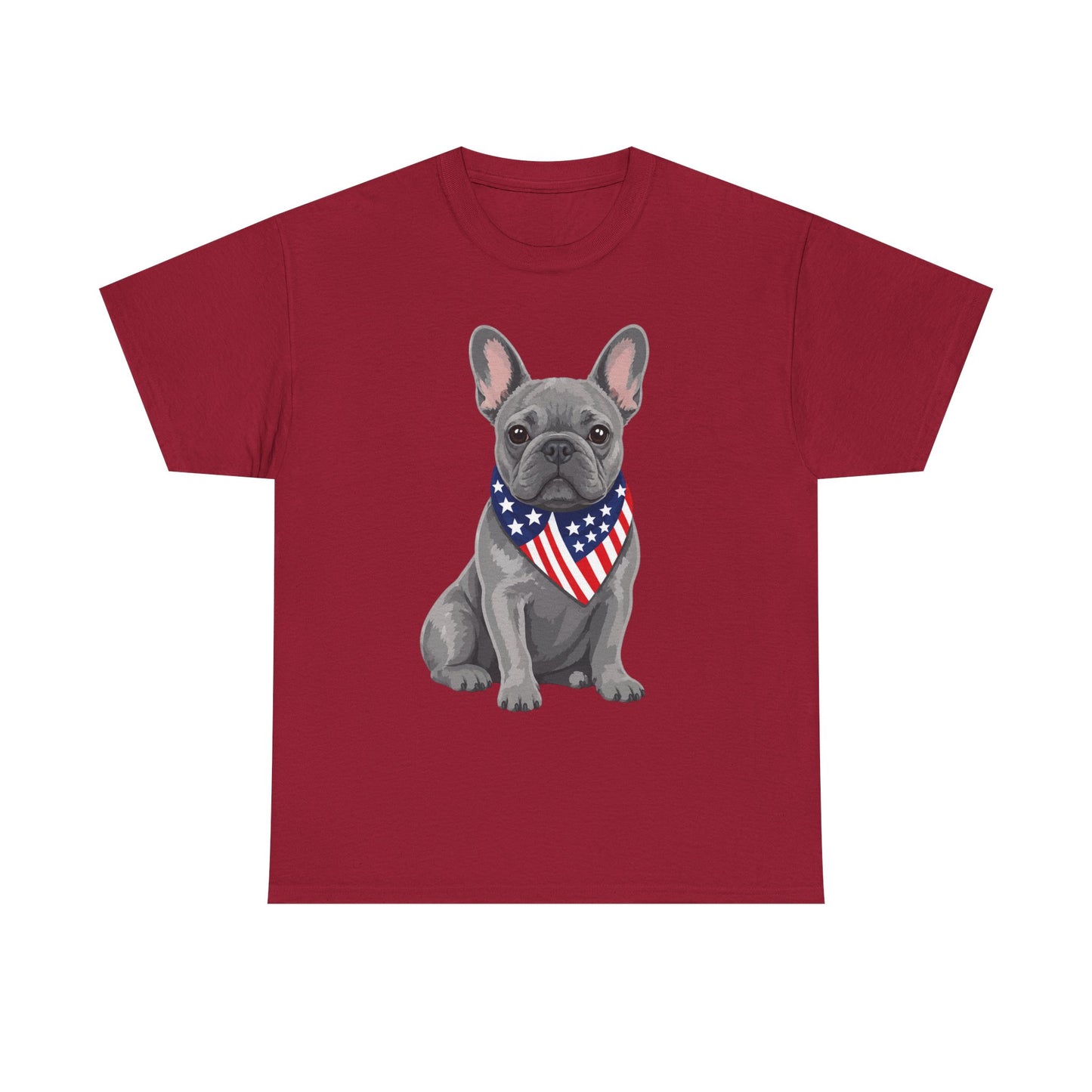 Patriotic French Bulldog Shirt, Blue Frenchie American Flag Bandana Tee, Fourth of July Dog Lover Shirt, USA French Bulldog Gift