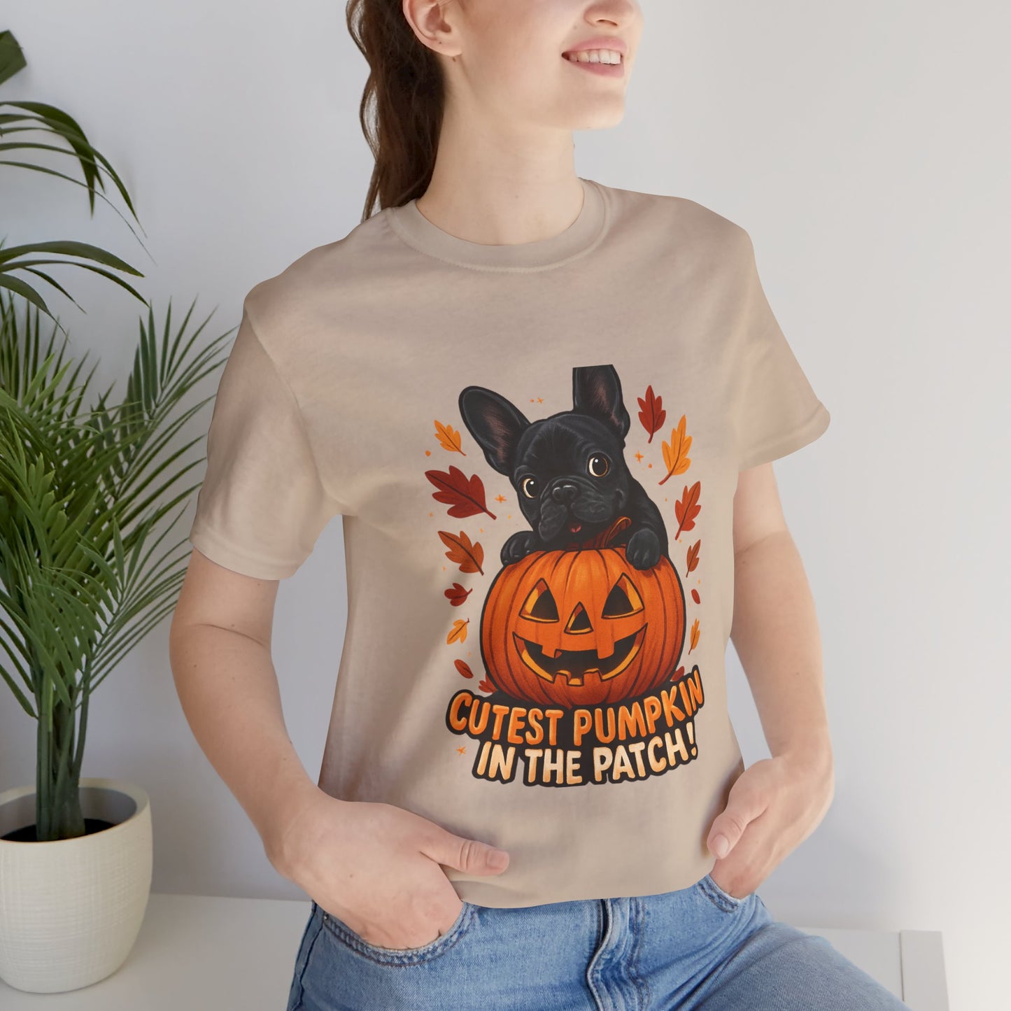 Cutest Pumpkin in the Patch Frenchie T-Shirt | Halloween Dog Lover Tee | Fall French Bulldog Shirt | Cute Pumpkin Patch Graphic Tee
