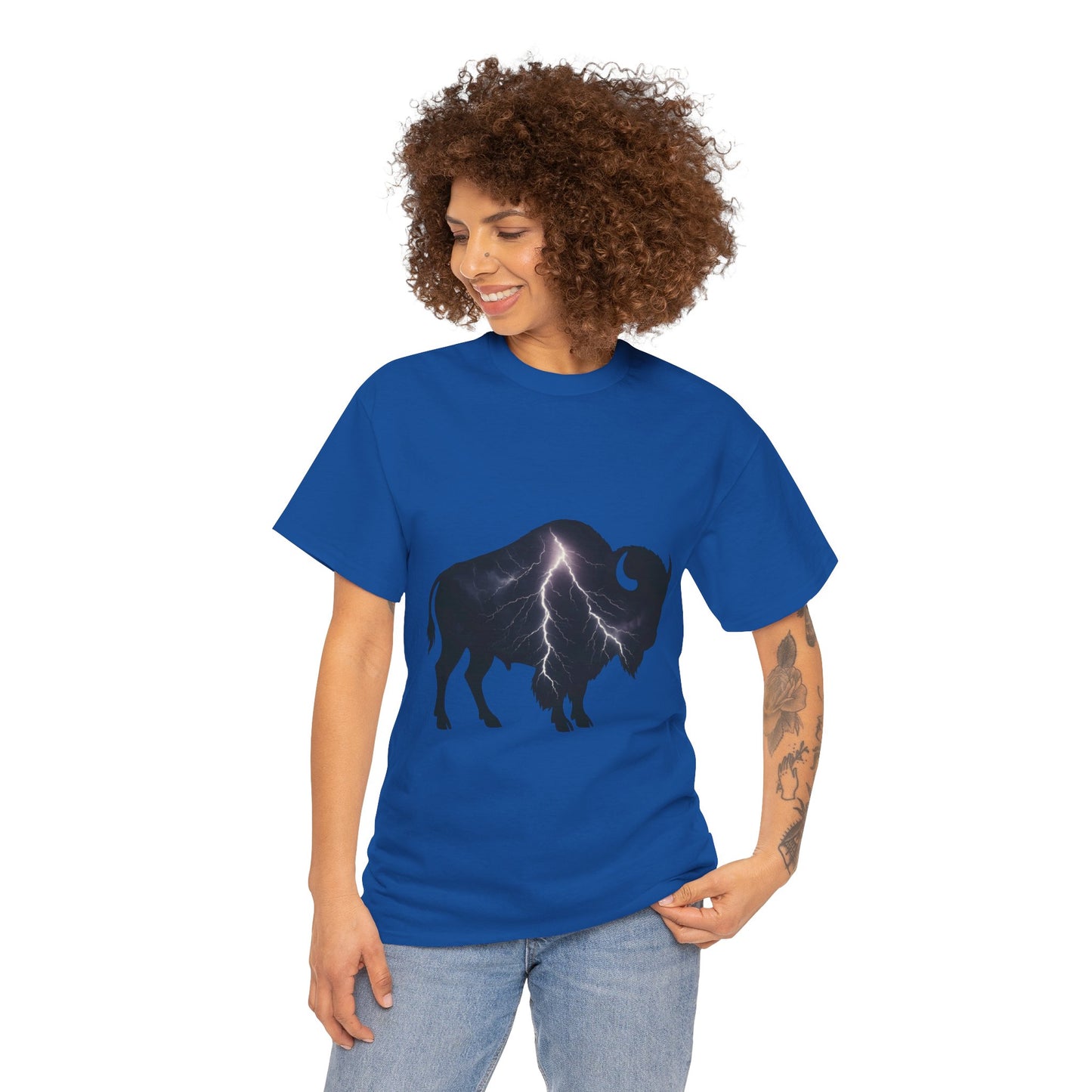Lightning Bison T-Shirt – Oklahoma City Thunder-Inspired Tee, Electric Bison Graphic Shirt, OKC Basketball Fan Apparel