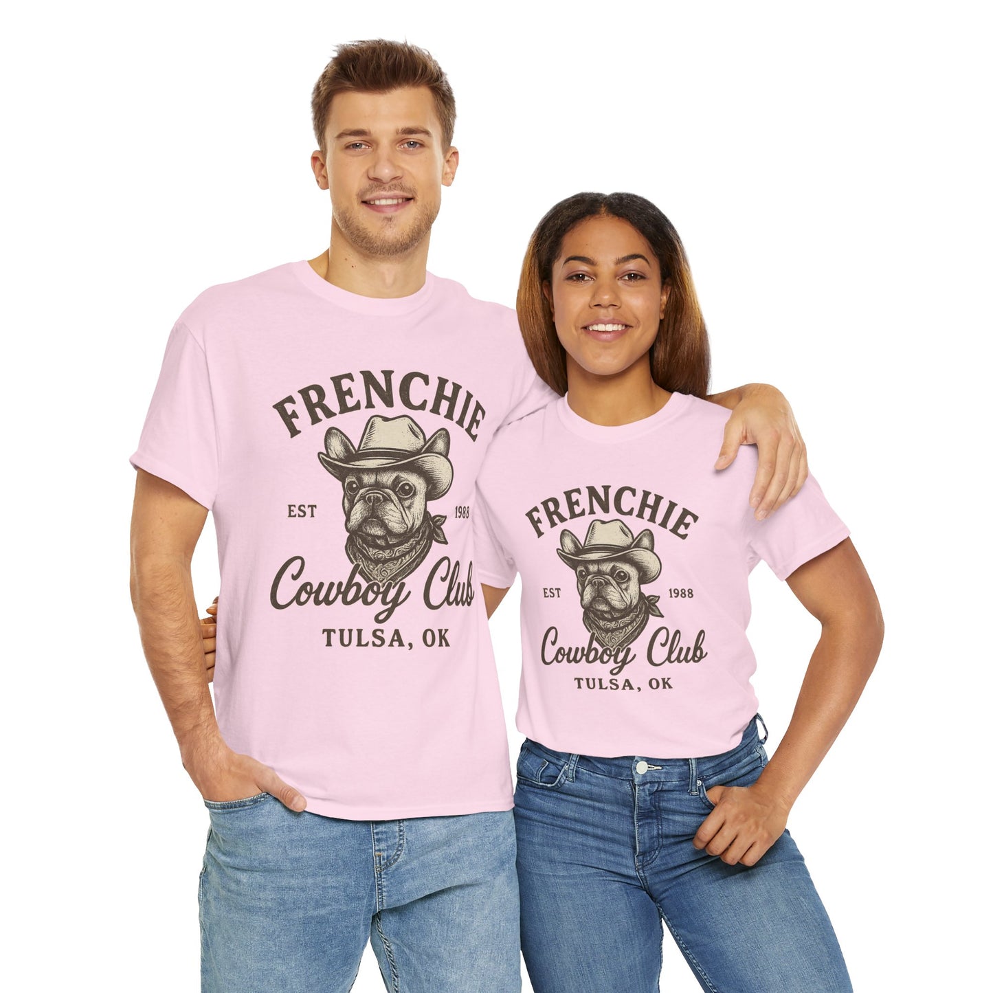 Frenchie Cowboy Club T-Shirt | Western French Bulldog Tee | Tulsa Oklahoma Dog Lover Shirt | Vintage Cowboy Graphic | Country Pet Gift