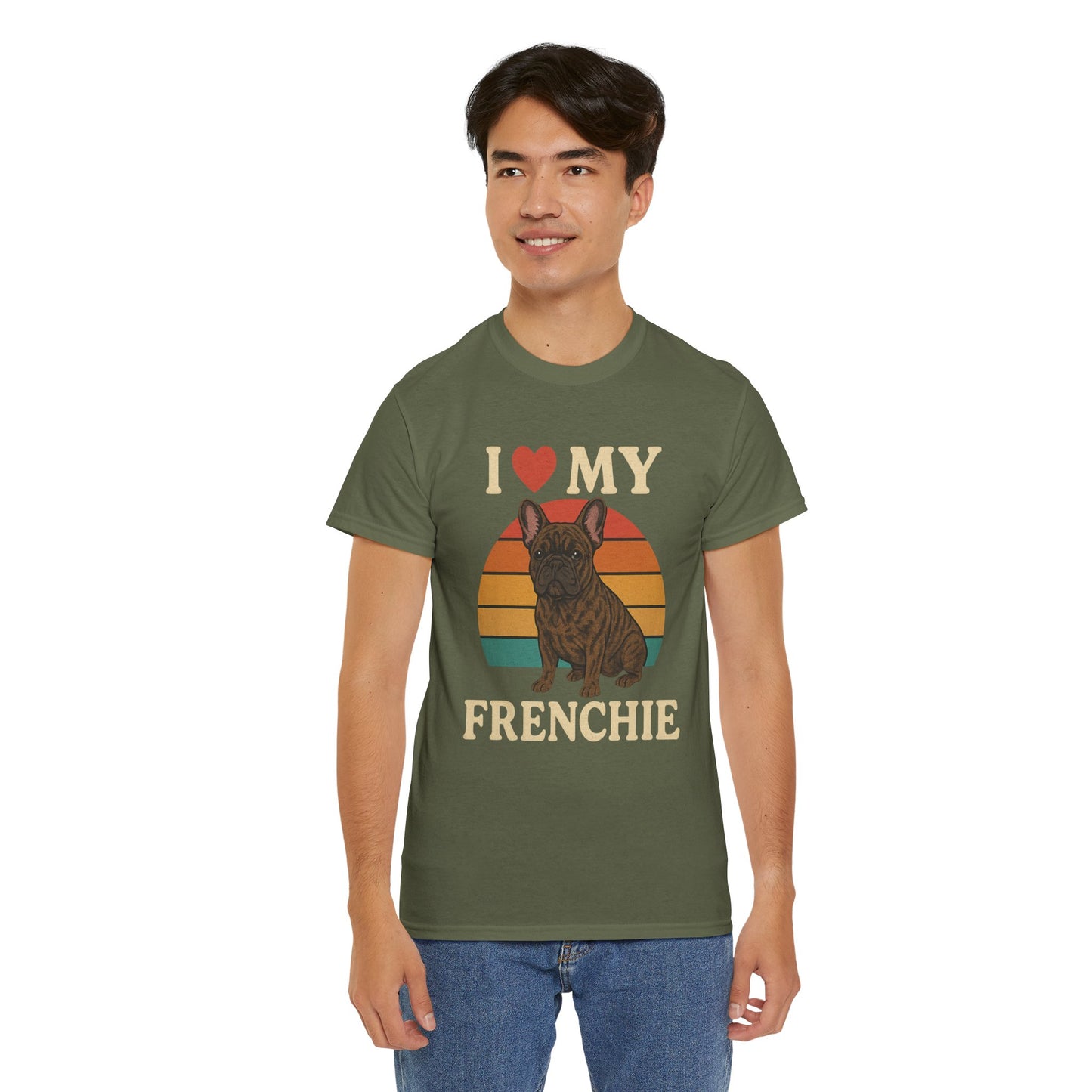 I Love My Frenchie T-Shirt | Retro French Bulldog Tee | Vintage Dog Lover Gift | Frenchie Mom & Dad Shirt | Brindle Bulldog Graphic Top