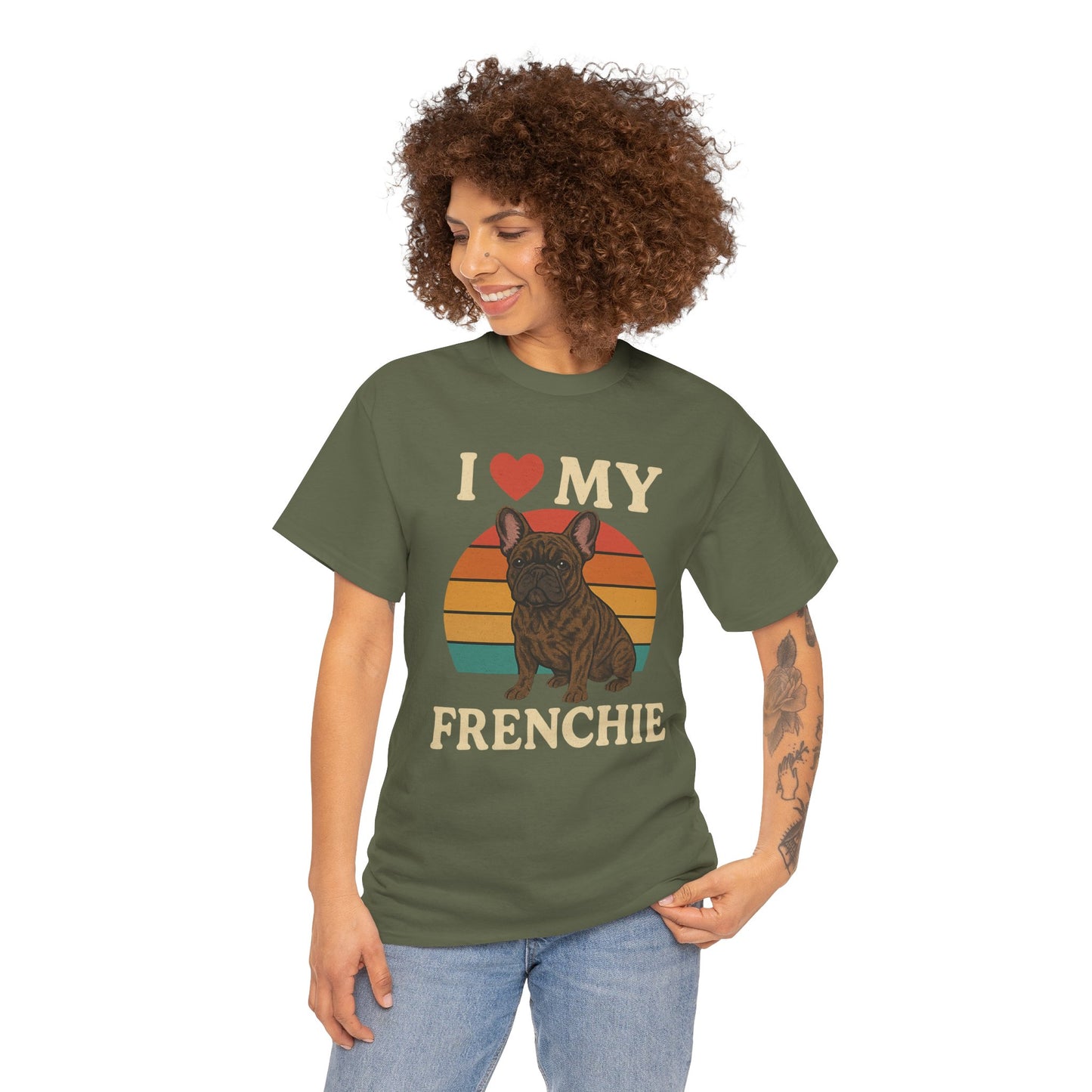 I Love My Frenchie T-Shirt | Retro French Bulldog Tee | Vintage Dog Lover Gift | Frenchie Mom & Dad Shirt | Brindle Bulldog Graphic Top