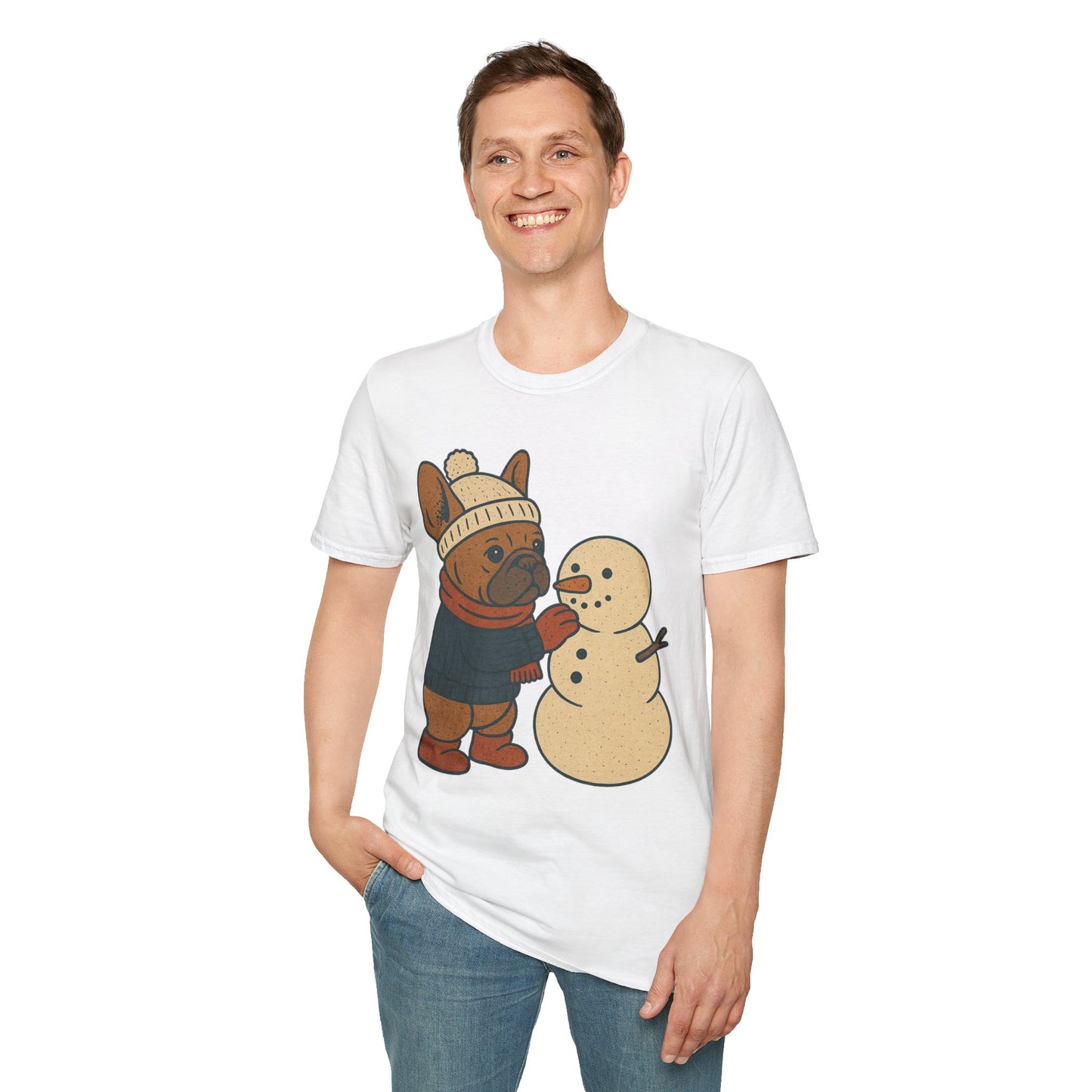French Bulldog Snowman T-Shirt • Cute Winter Frenchie Tee • Holiday Dog Lover Shirt • Christmas Pup Graphic • Cozy Winter Pet Lover Gift