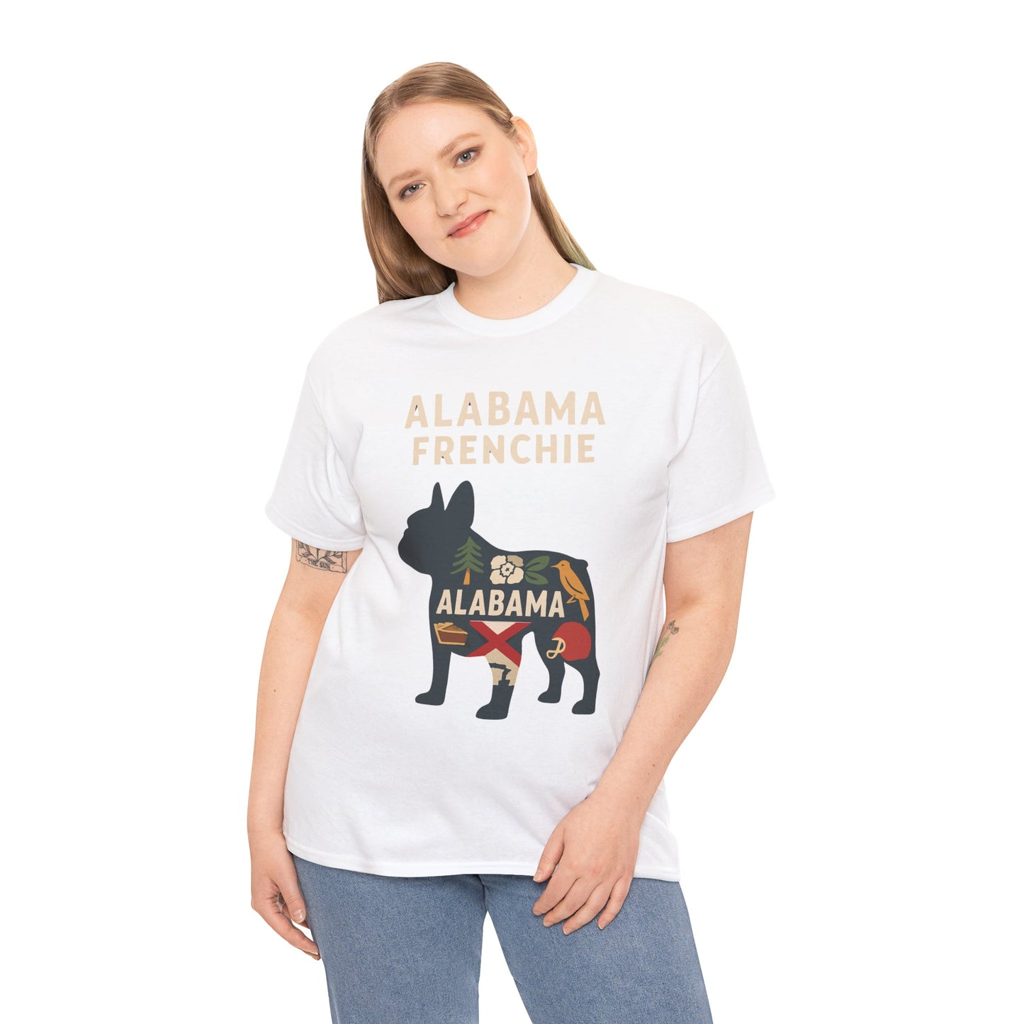 Alabama Frenchie T-Shirt – French Bulldog State Pride Tee, Retro Alabama Dog Lover Shirt, Southern Frenchie Gift for Pet Lovers