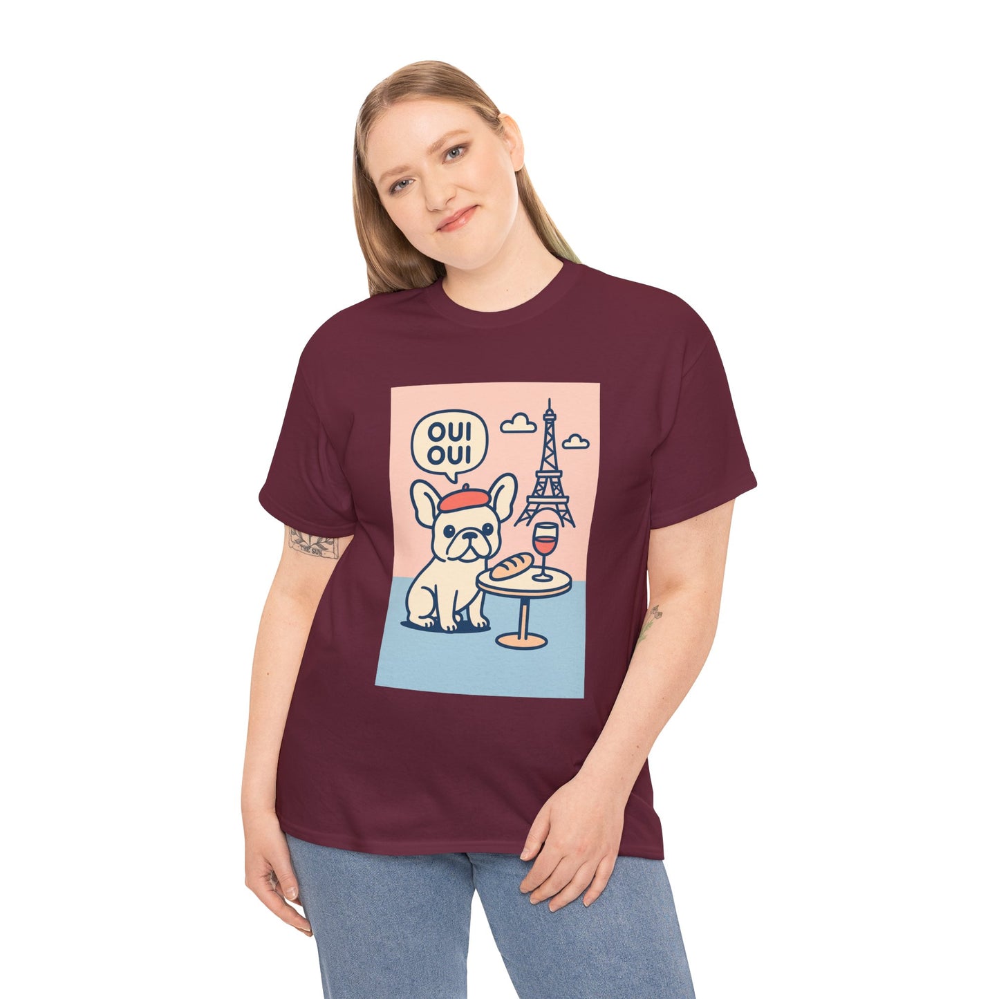 Oui Oui Frenchie Paris T-Shirt – Cute French Bulldog Café Tee, Paris Dog Lover Shirt, Beret & Baguette Graphic, French Bulldog Gift for Women & Men