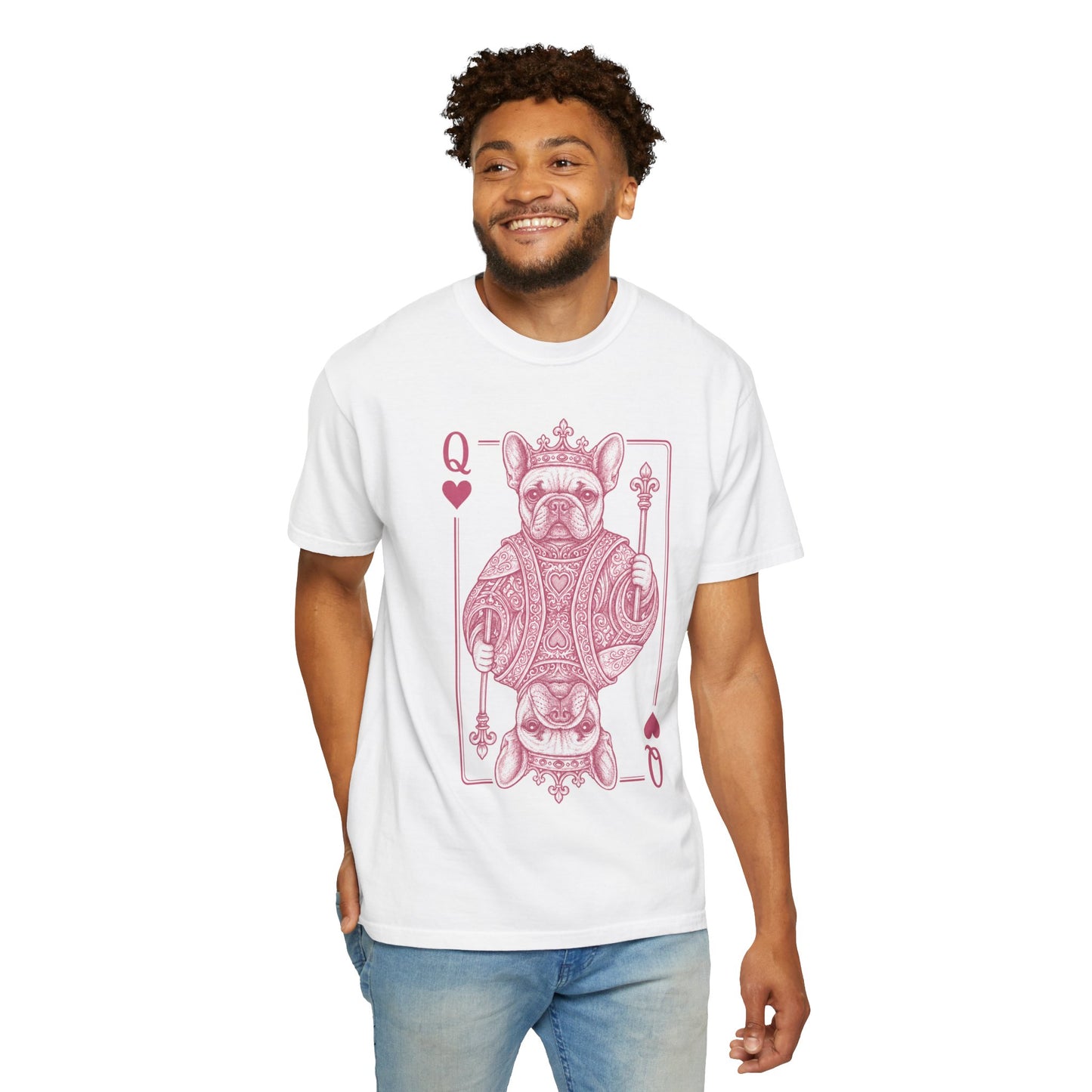 Queen of Hearts French Bulldog Shirt, Frenchie Queen Playing Card Tee, Dog Mom Gift, Cute French Bulldog Graphic Shirt, Royal Frenchie T-Shirt