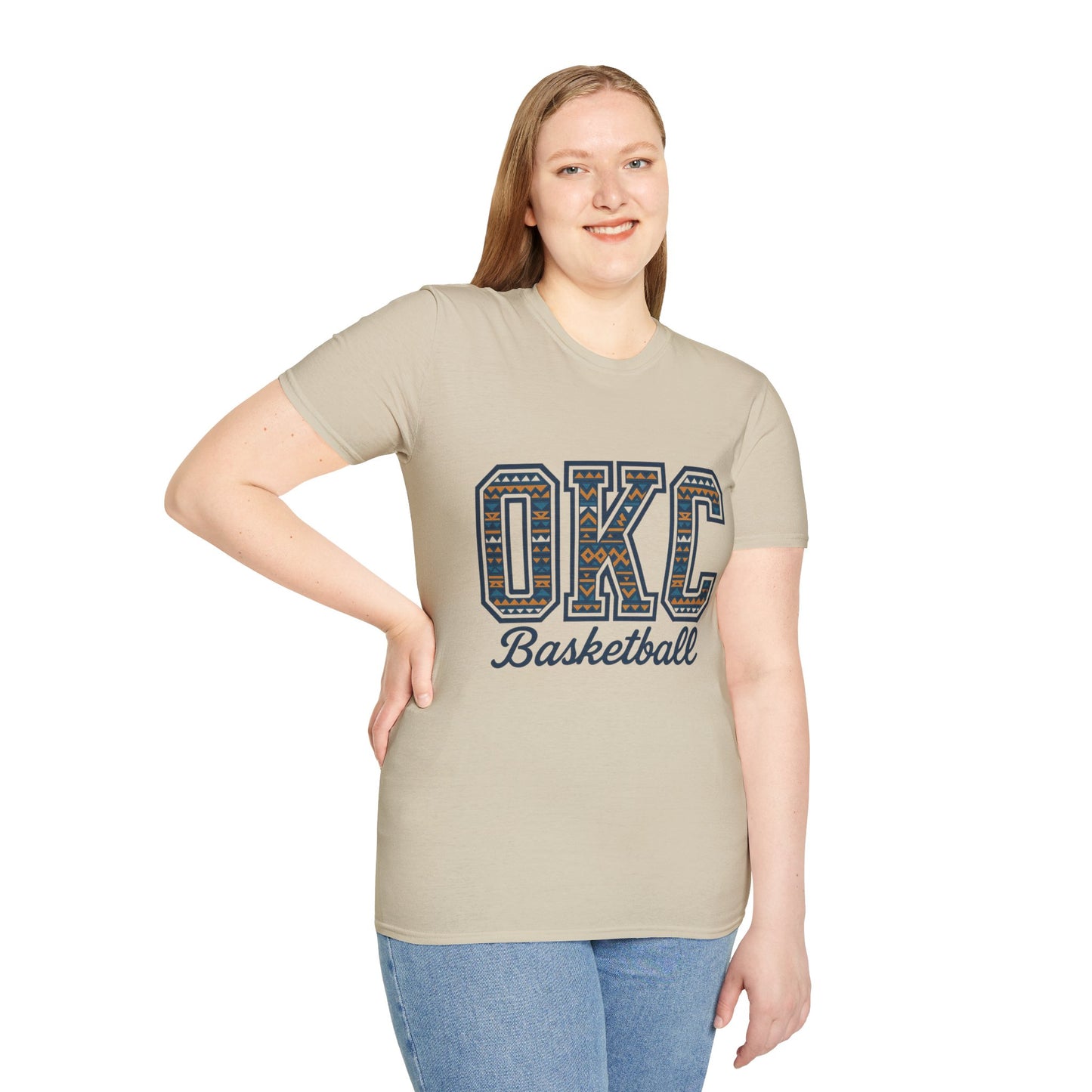 OKC Basketball T-Shirt | Tribal Aztec Letters Tee | Oklahoma City Basketball Shirt | OKC Fan Gift | Unisex Game Day Tee | Orange Thunder Style