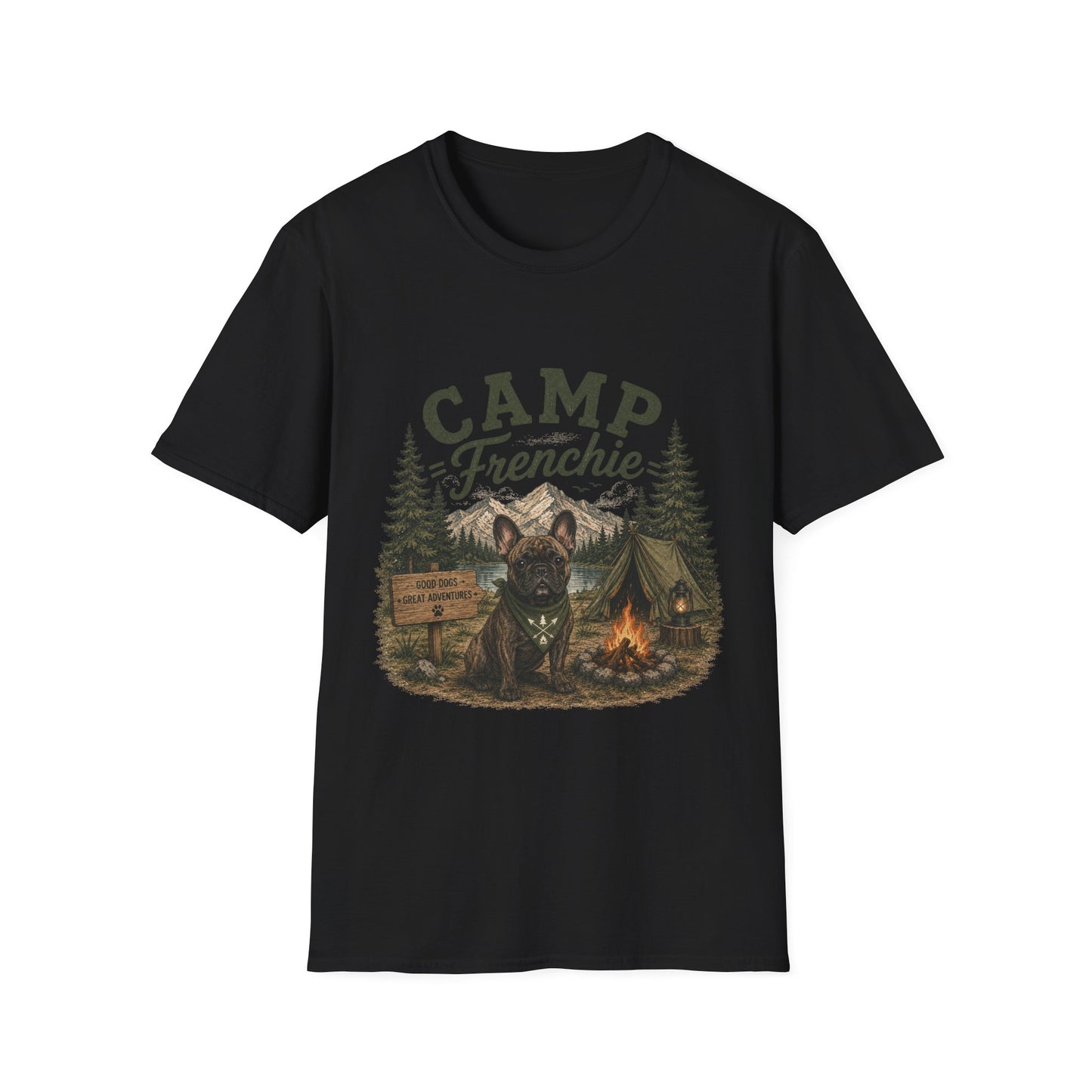 Camp Frenchie Shirt, French Bulldog Camping Shirt, Frenchie Outdoor Tee, Dog Camping Shirt, Adventure Dog Lover Gift, Campfire French Bulldog T-Shirt, Nature Graphic Tee