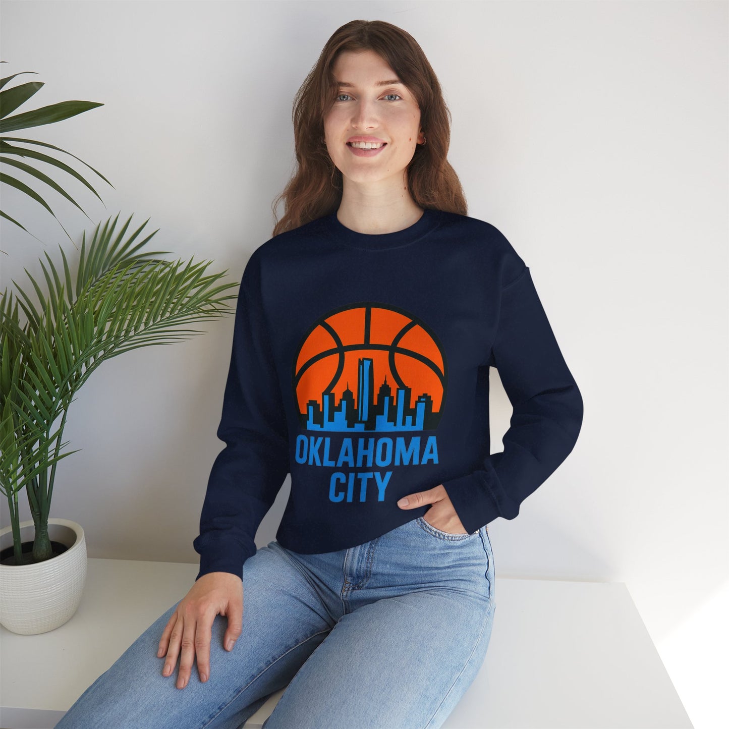 Oklahoma City Basketball Sweatshirt | Blue & Orange Skyline Pullover