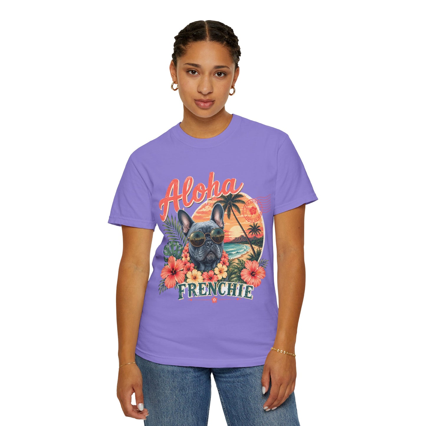 Aloha Frenchie T-Shirt — Hawaiian Sunset French Bulldog Tee