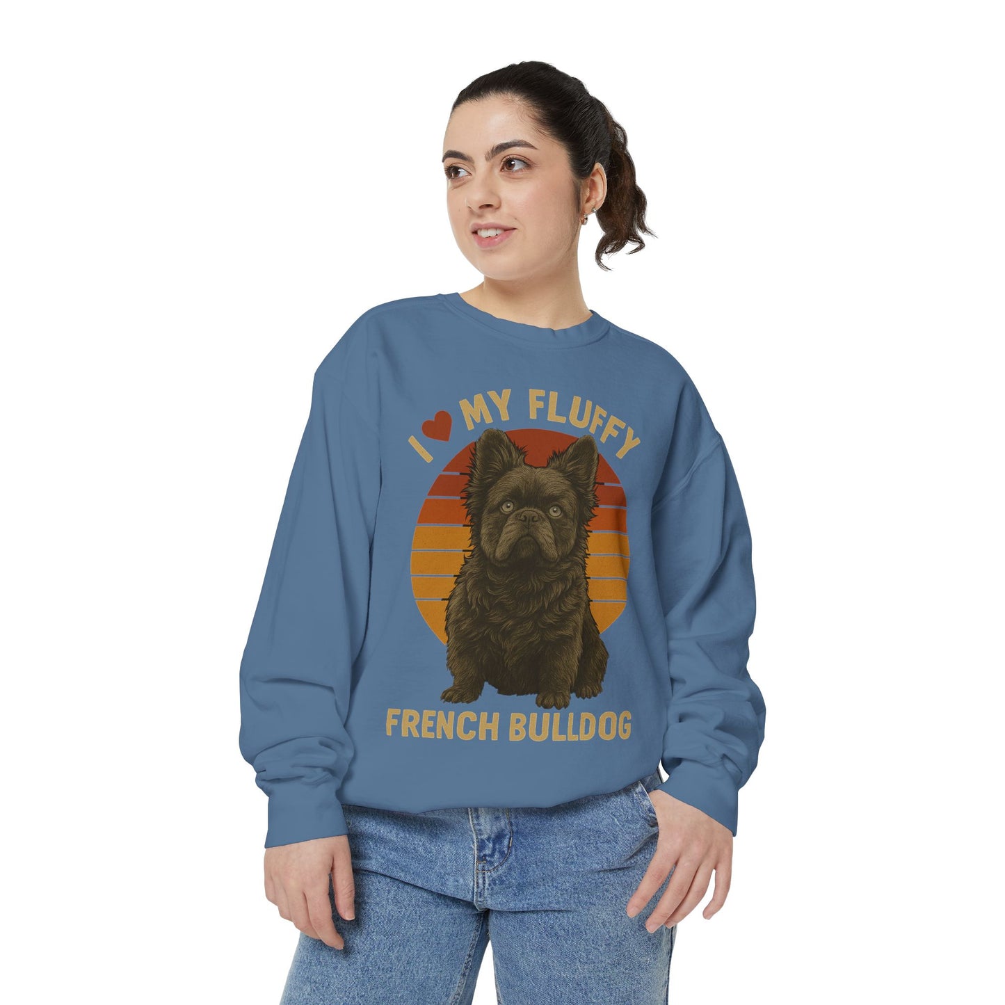 Fluffy French Bulldog Sweatshirt – I Love My Fluffy Frenchie Pullover, Retro Dog Lover Sweater, Cute Fluffy Frenchie Gift for Women & Men