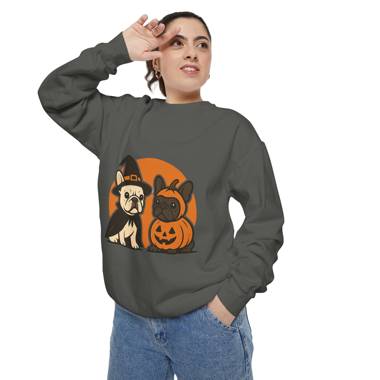 French Bulldog Halloween Sweatshirt | Spooky Frenchie Pullover | Witch Dog Lover Crewneck | Cute Pumpkin Fall Sweater