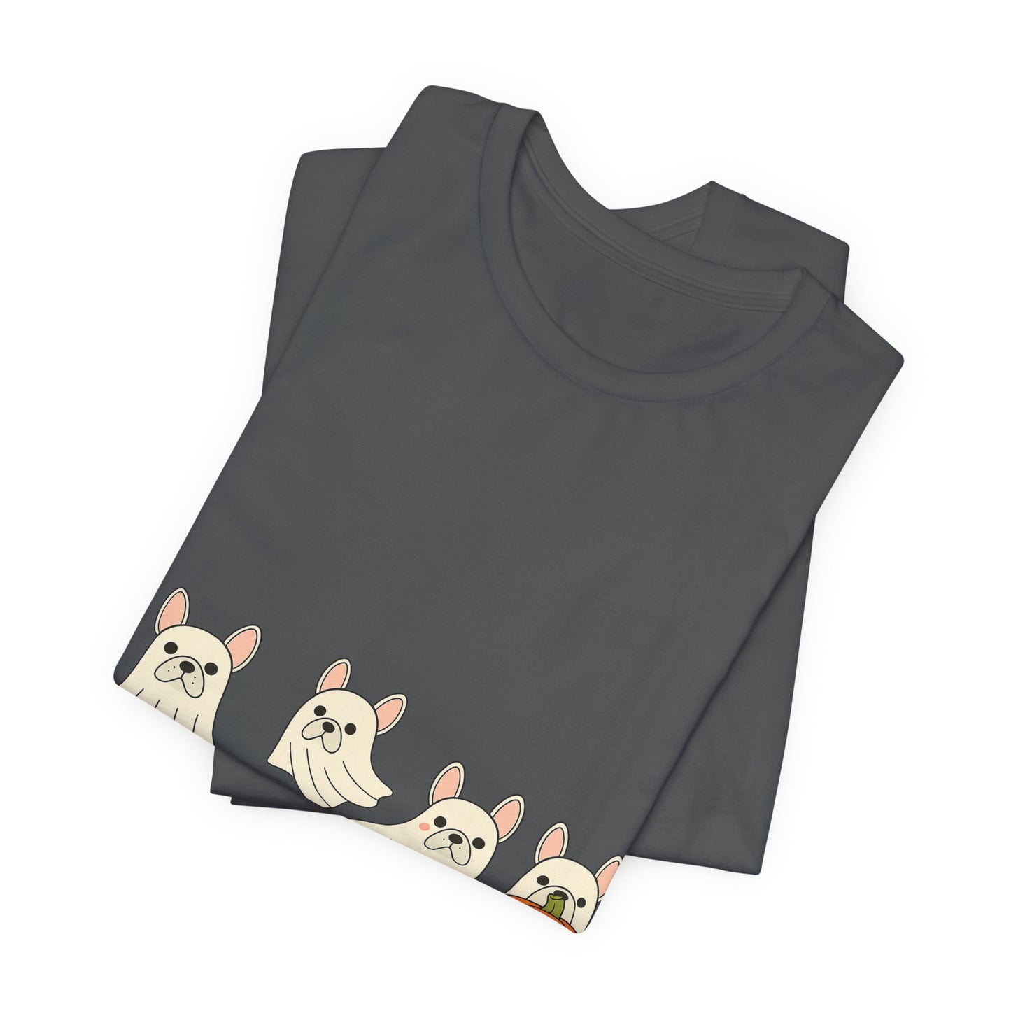 Frenchie Ghost Halloween T-Shirt | Cute French Bulldog Graphic Tee | Funny Dog Lover Spooky Season Shirt | Pumpkin Ghost Frenchie Tee