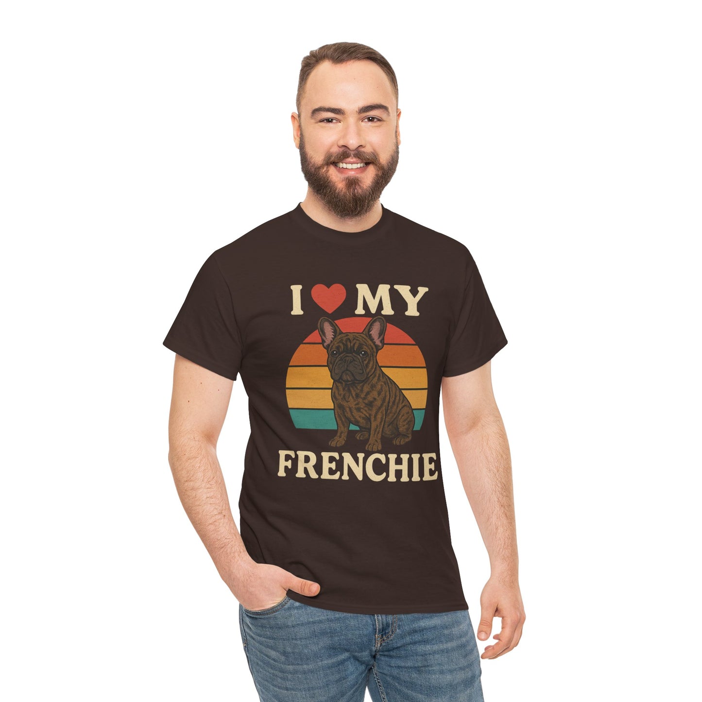 I Love My Frenchie T-Shirt | Retro French Bulldog Tee | Vintage Dog Lover Gift | Frenchie Mom & Dad Shirt | Brindle Bulldog Graphic Top
