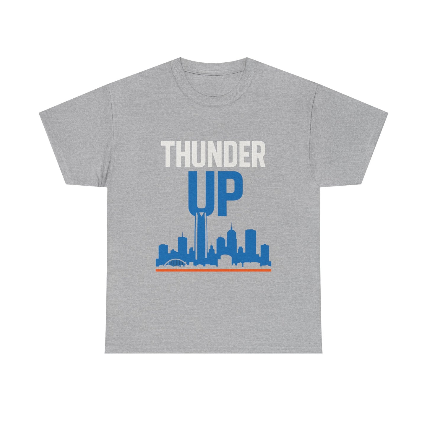 Thunder Up Oklahoma City Skyline Shirt – OKC Basketball Fan Tee, Blue & Orange City Skyline Graphic, Oklahoma Hoops Spirit Wear, Game Day T-Shirt