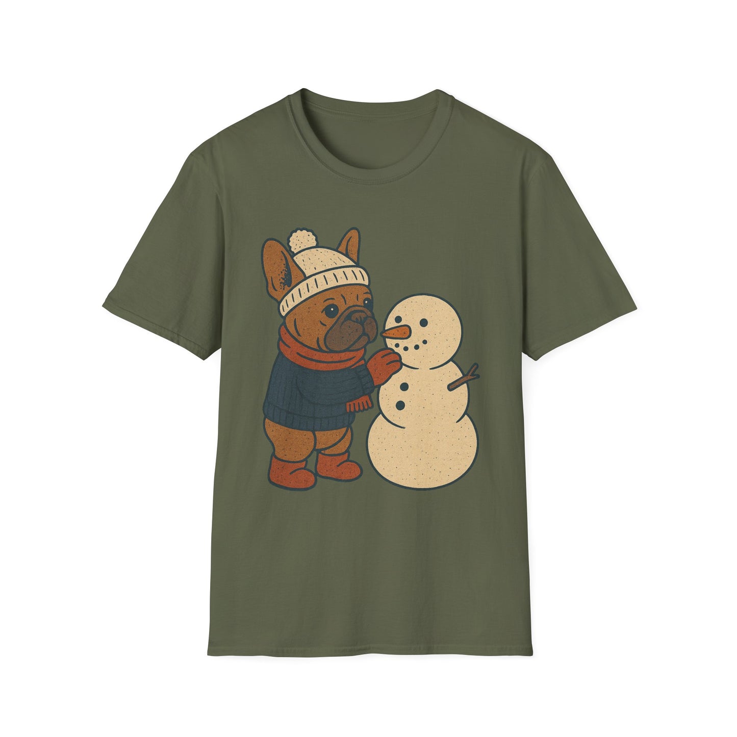 French Bulldog Snowman T-Shirt • Cute Winter Frenchie Tee • Holiday Dog Lover Shirt • Christmas Pup Graphic • Cozy Winter Pet Lover Gift