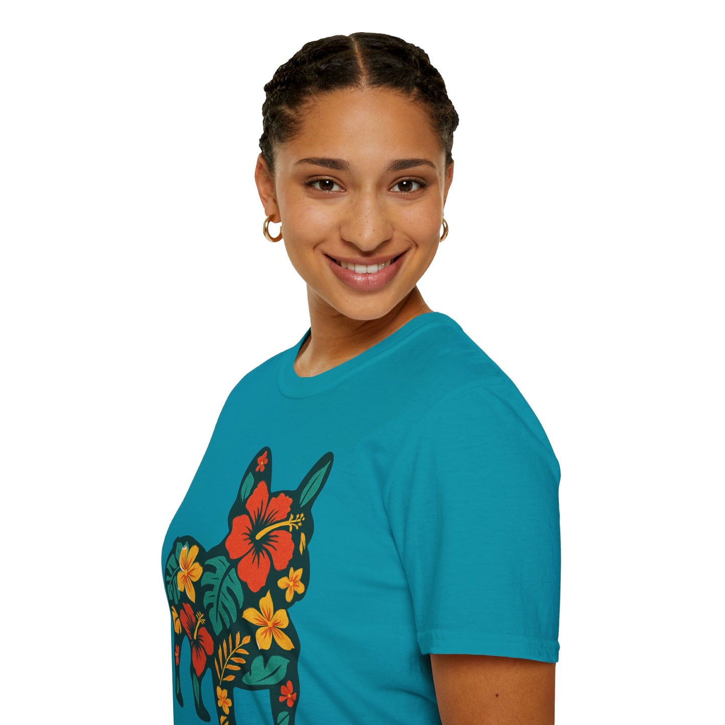 Hawaiian Frenchie Shirt | Floral French Bulldog T-Shirt | Tropical Dog Lover Tee | Cute Summer Frenchie Gift | Hibiscus Dog Silhouette