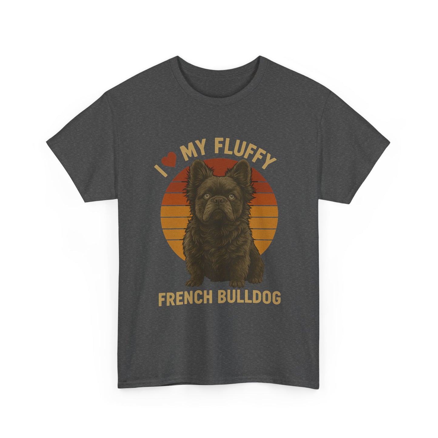 I Love My Fluffy French Bulldog Shirt – Cute Fluffy Frenchie Mom Tee – Retro Sunset Dog Lover Gift – Fluffy Frenchie Owner Present – Pet Parent T-Shirt