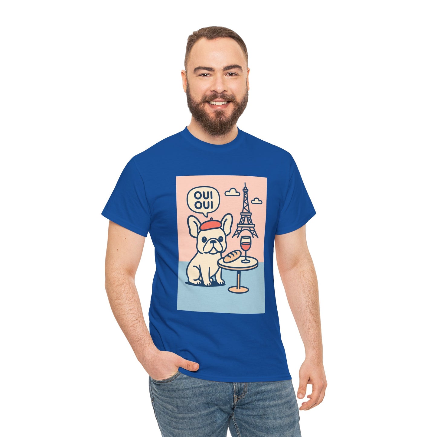 Oui Oui Frenchie Paris T-Shirt – Cute French Bulldog Café Tee, Paris Dog Lover Shirt, Beret & Baguette Graphic, French Bulldog Gift for Women & Men
