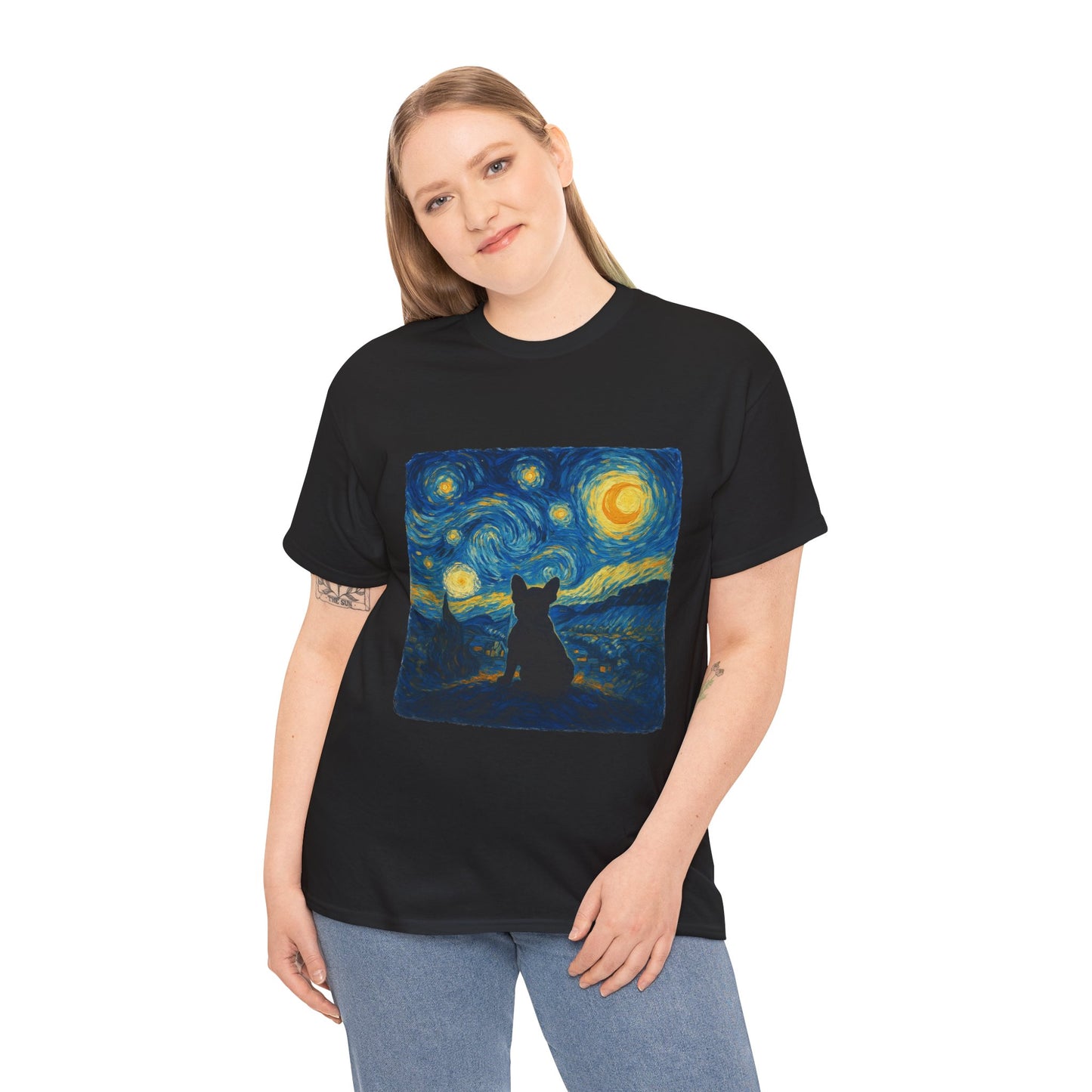 Starry Night Frenchie T-Shirt – Van Gogh Inspired French Bulldog Tee, Artistic Dog Lover Shirt, Unique Gift for Pet Moms & Dads