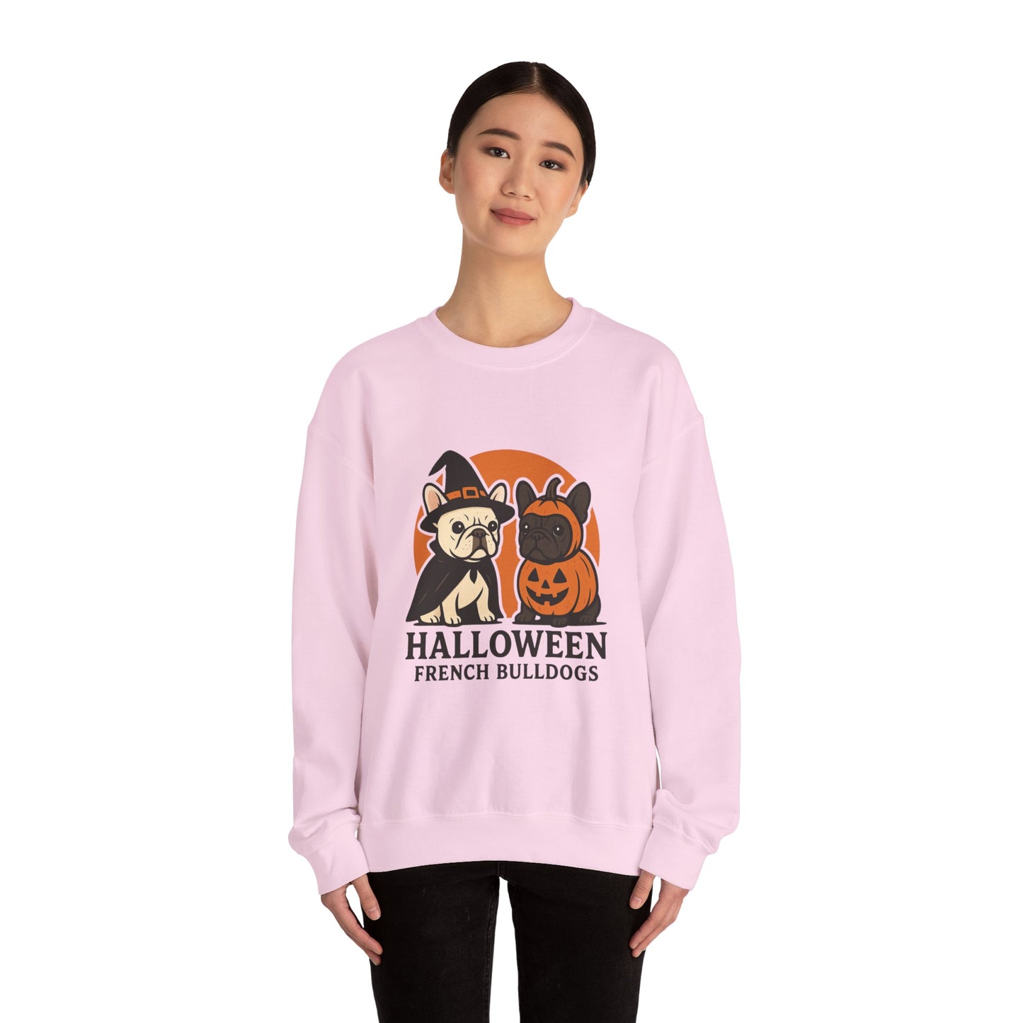 Halloween French Bulldogs Pullover | Cute Pumpkin & Witch Frenchie Sweatshirt | Spooky Fall Dog Lover Gift | Unisex Cozy Halloween Sweater