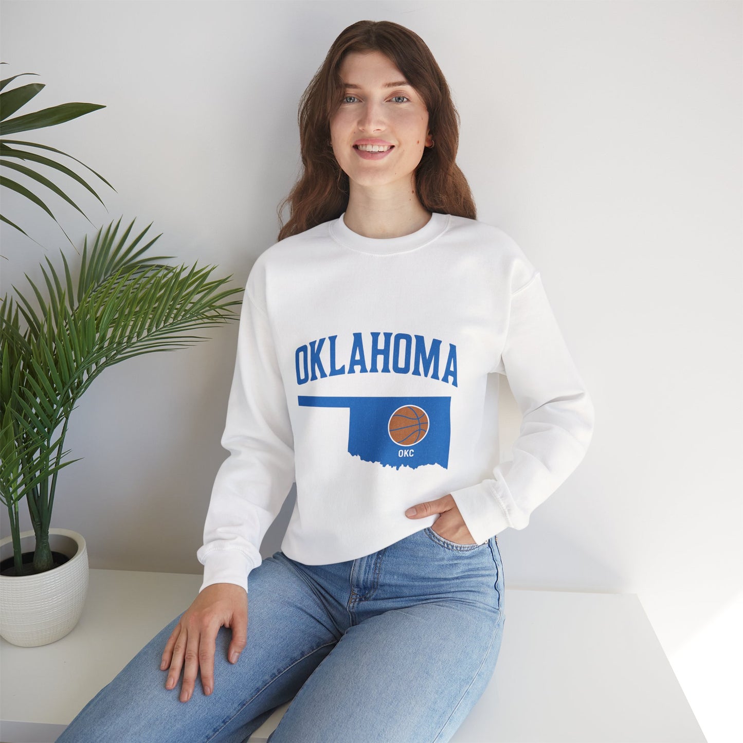 Oklahoma Basketball Sweatshirt | OKC State Outline Pullover | Blue and Orange Game Day Crewneck | Retro Oklahoma Sports Sweater