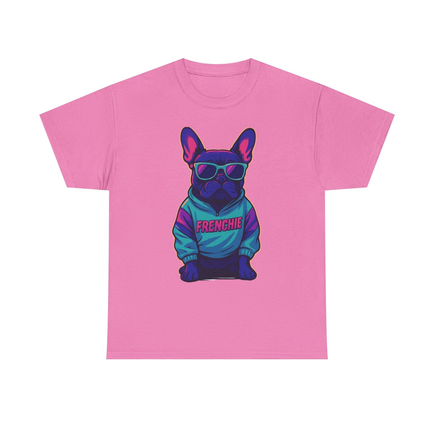Vaporwave Frenchie T-Shirt | Retro Neon Dog Graphic | 80s Style French Bulldog Tee | Colorful Streetwear Gift for Dog Lovers | Cool Pet Apparel