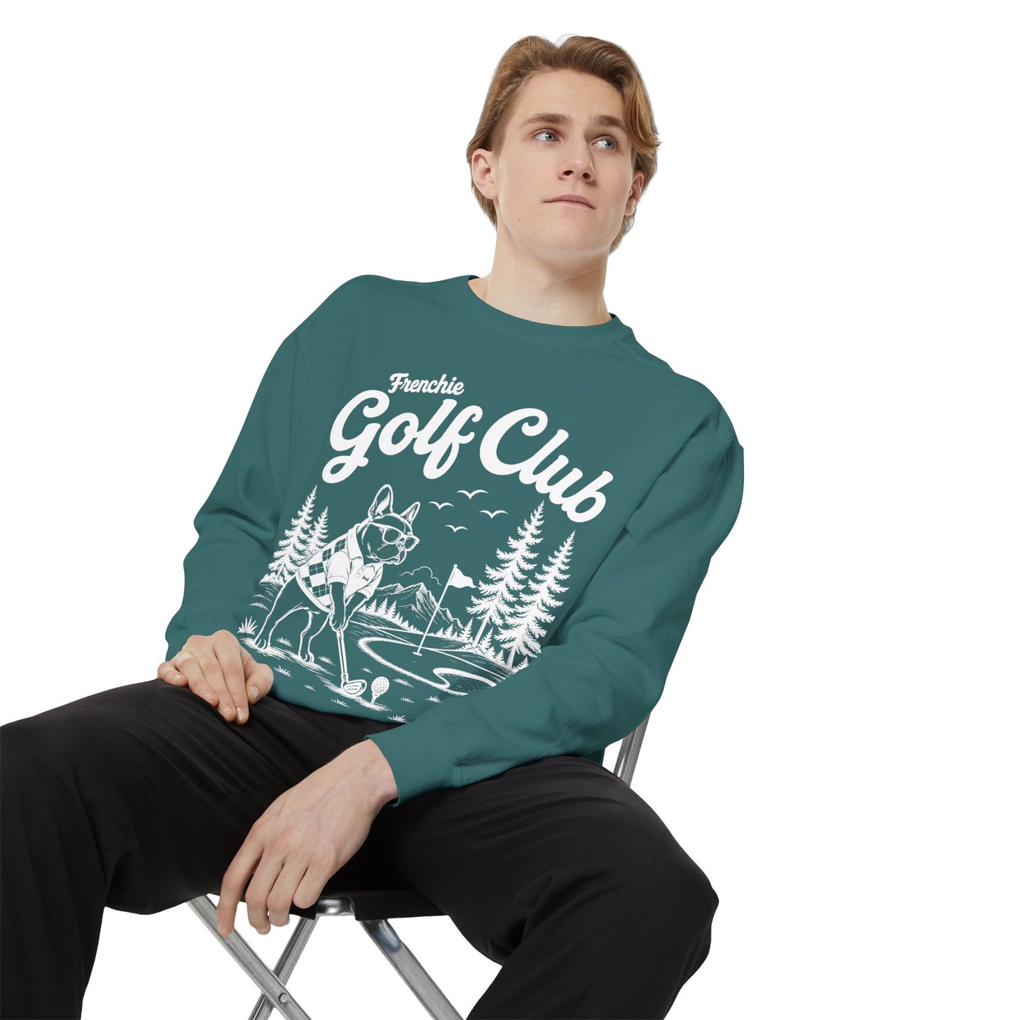 Frenchie Golf Club Sweatshirt, Golfing French Bulldog Crewneck, Golf Lover Dog Sweatshirt, Country Club Frenchie Gift, Vintage Golf Sweatshirt