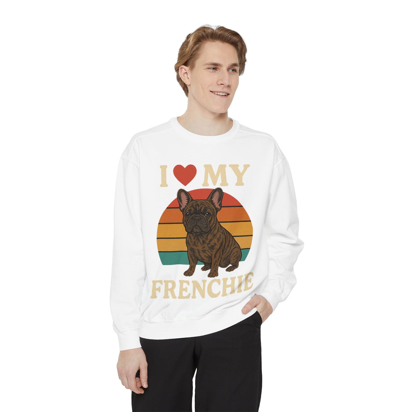 Retro Brindle French Bulldog Pullover | Vintage Frenchie Sweatshirt | Cute Dog Lover Gift | Unisex Cozy French Bulldog Sweater