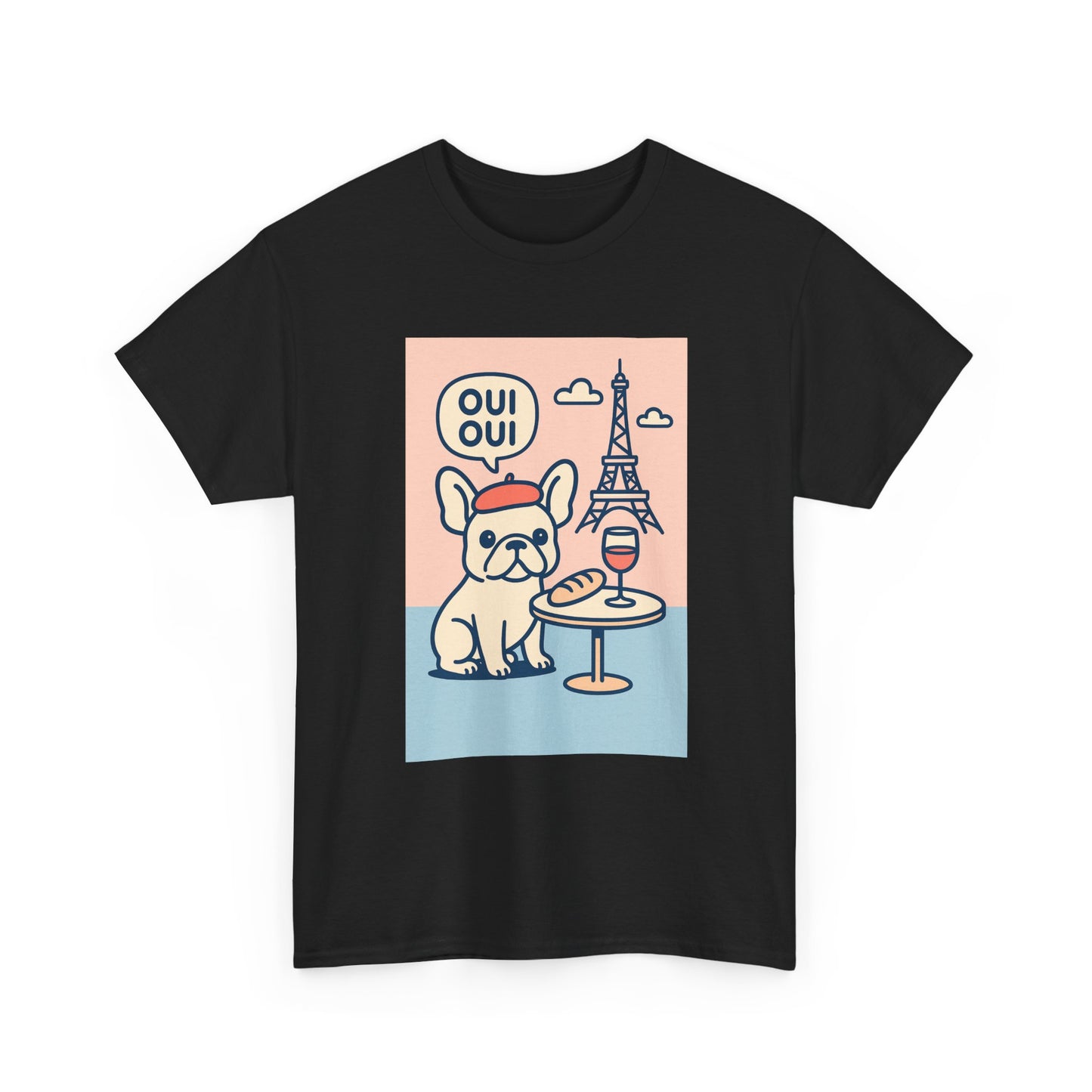 Oui Oui Frenchie Paris T-Shirt – Cute French Bulldog Café Tee, Paris Dog Lover Shirt, Beret & Baguette Graphic, French Bulldog Gift for Women & Men