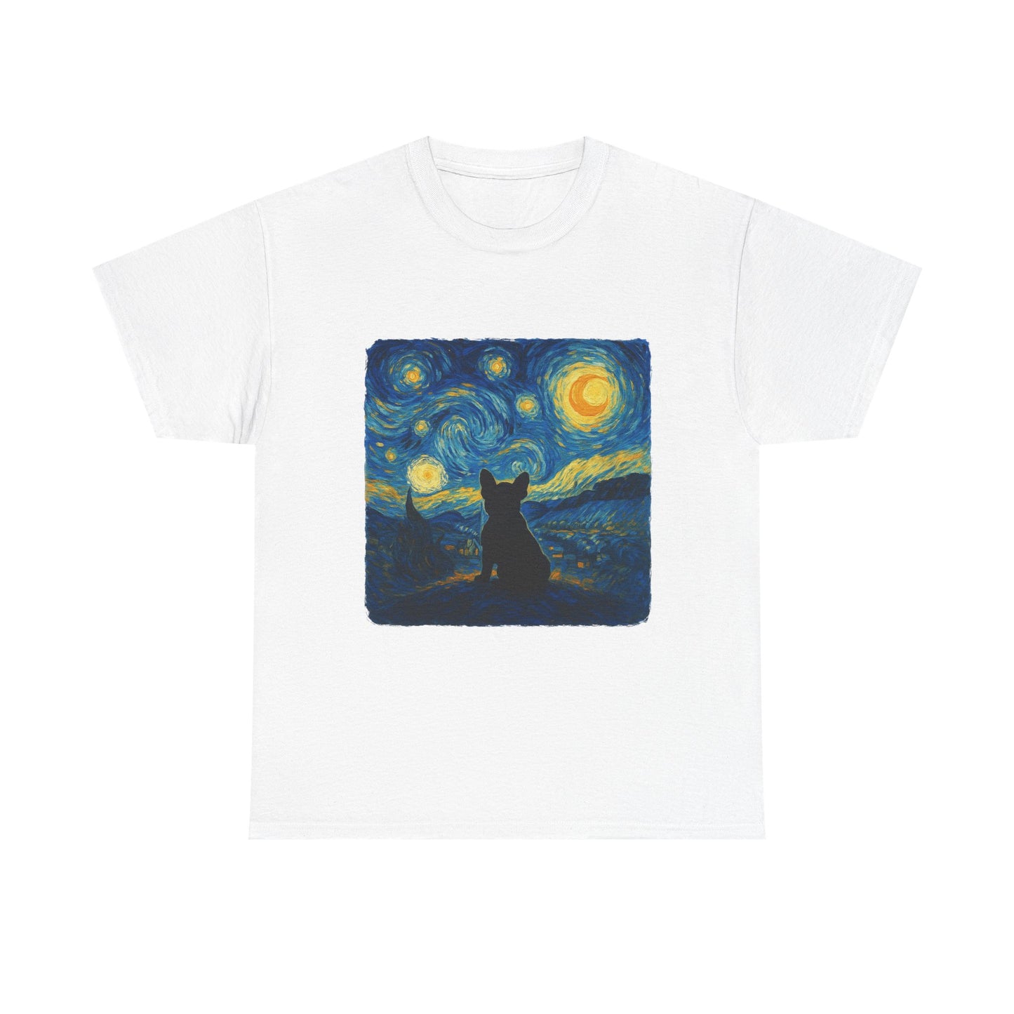 Starry Night Frenchie T-Shirt – Van Gogh Inspired French Bulldog Tee, Artistic Dog Lover Shirt, Unique Gift for Pet Moms & Dads