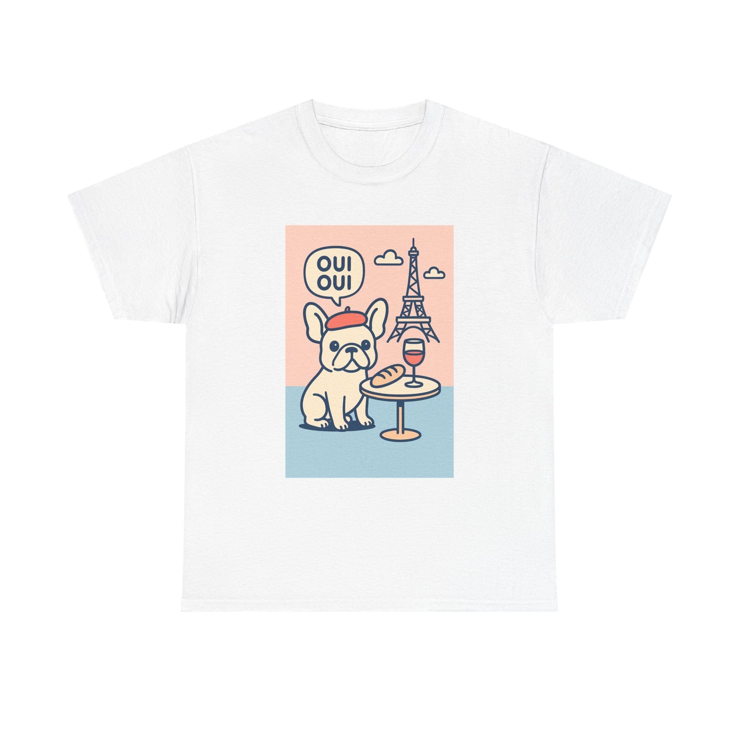 Oui Oui Frenchie Paris T-Shirt – Cute French Bulldog Café Tee, Paris Dog Lover Shirt, Beret & Baguette Graphic, French Bulldog Gift for Women & Men